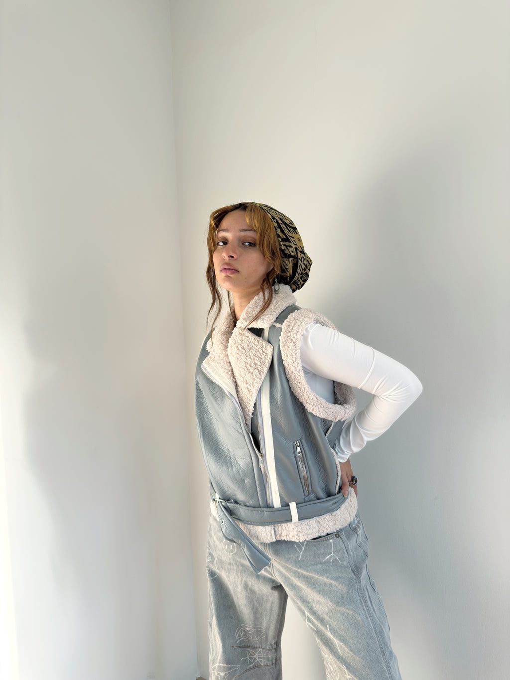 Leather X teddy vest