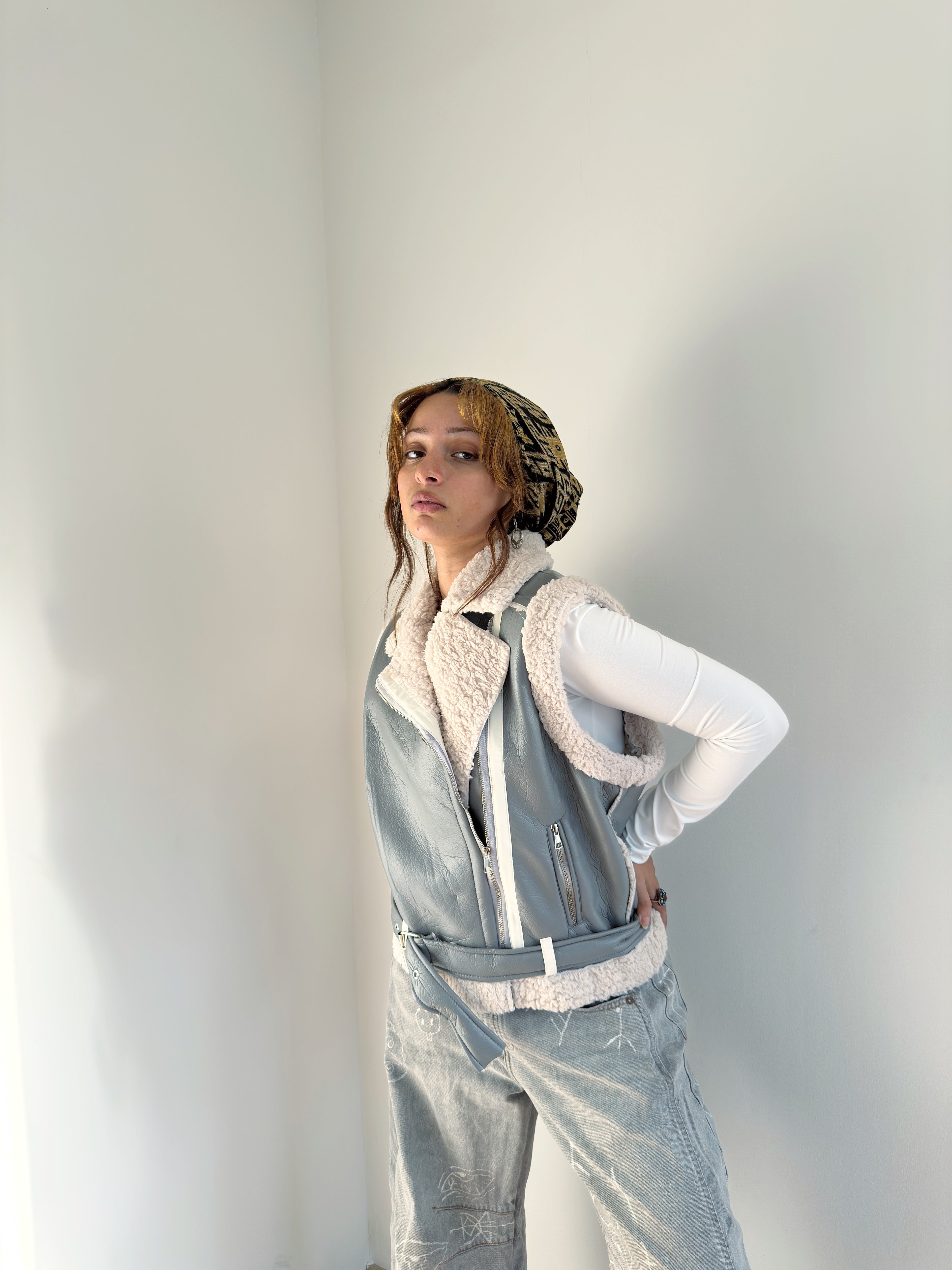 Leather X teddy vest