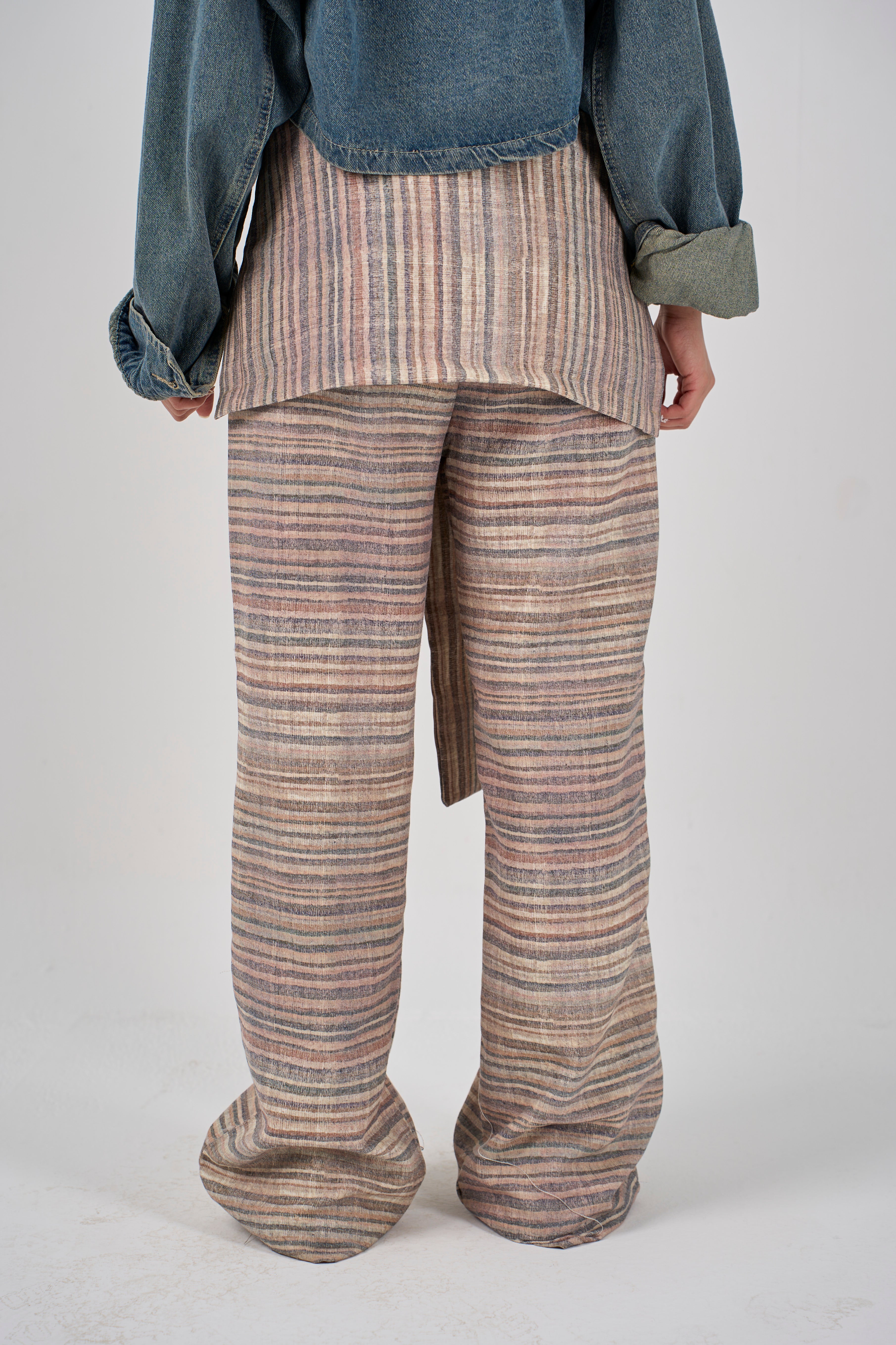 Plaid tie-waist pants - beige