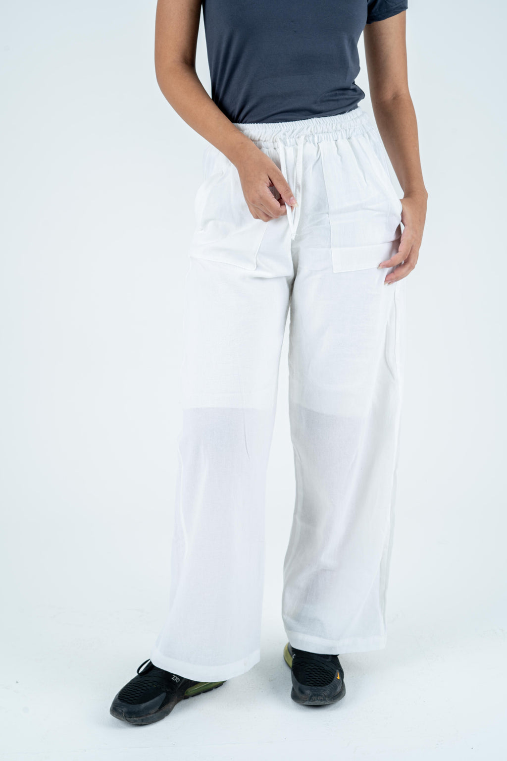White linen wide leg pants
