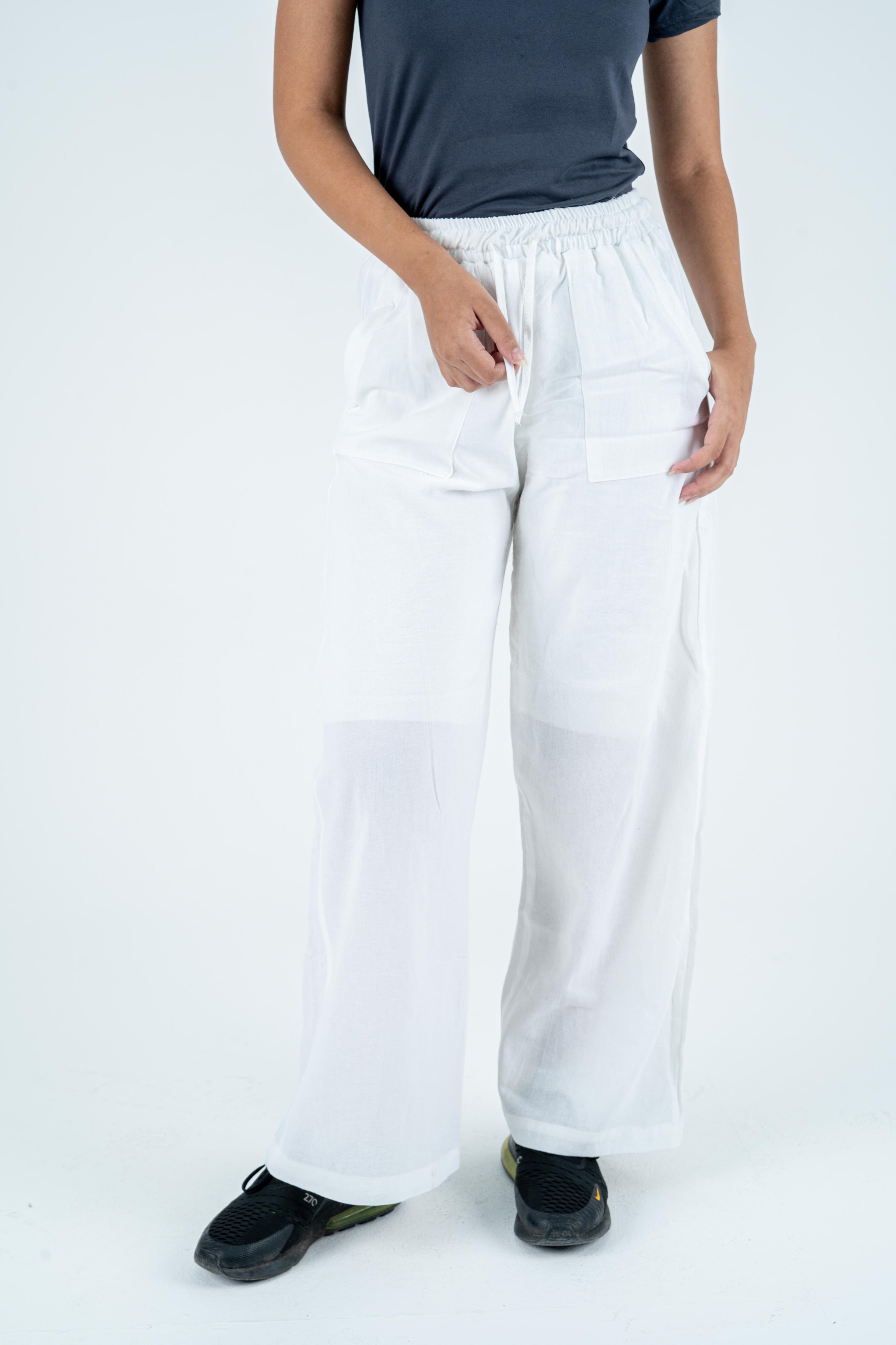 White linen wide leg pants