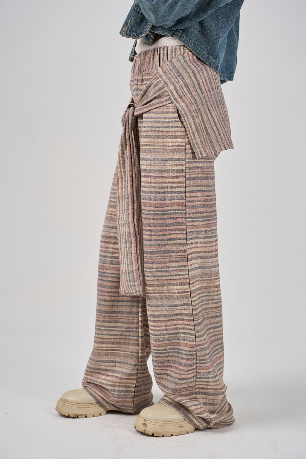 Plaid tie-waist pants - beige