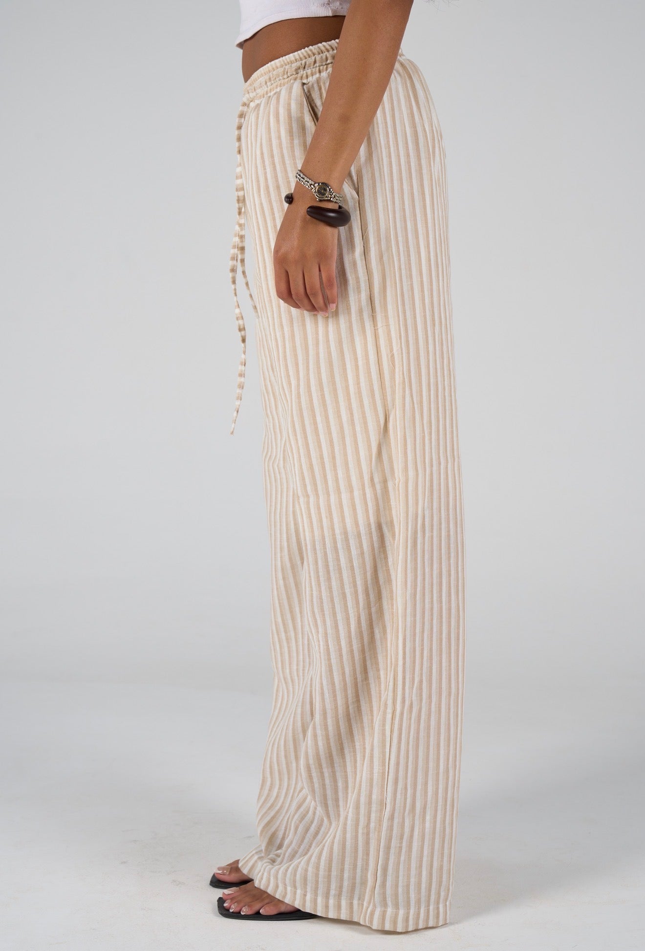 Stripped linen wide leg pants