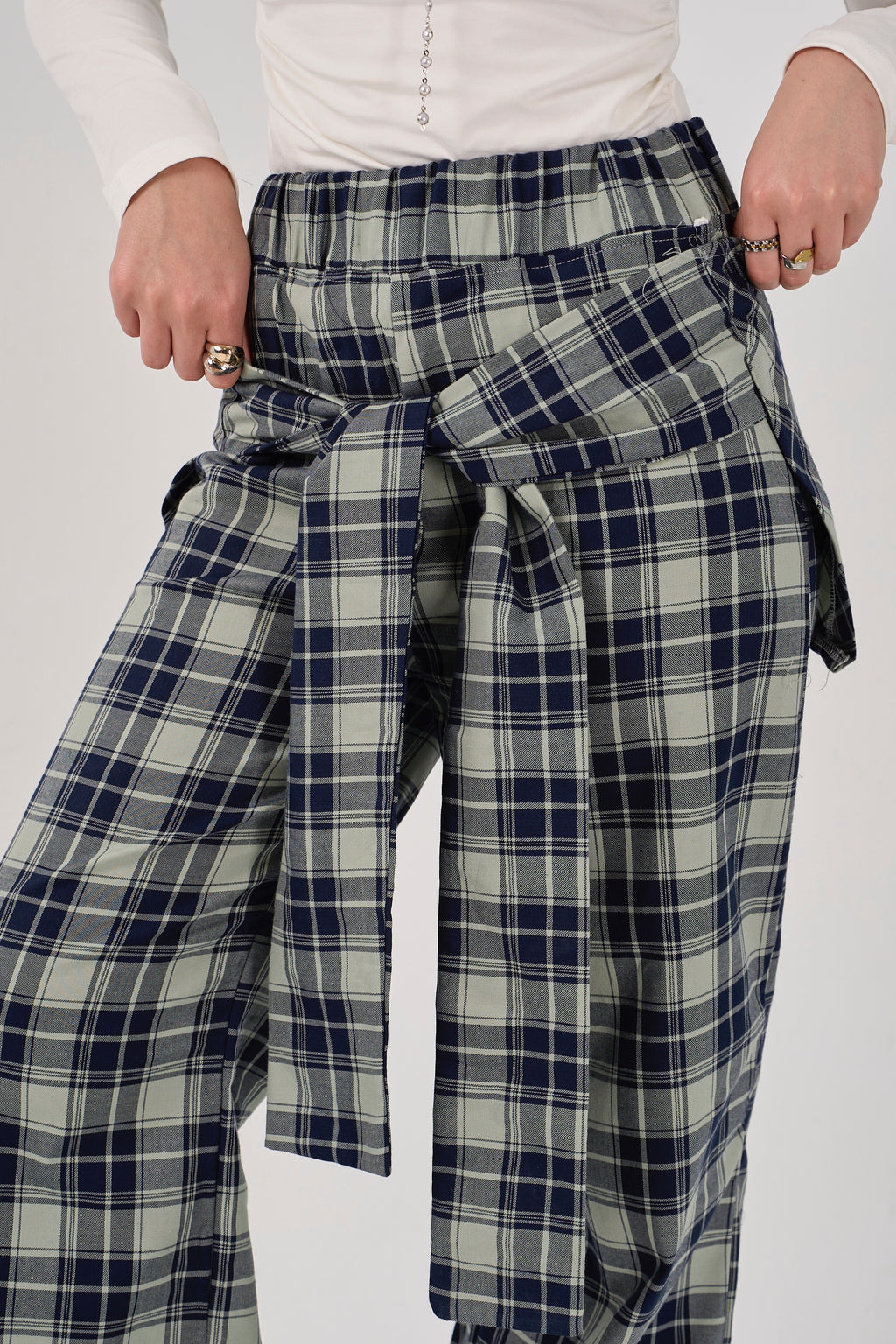 Plaid tie-waist pants - mint green