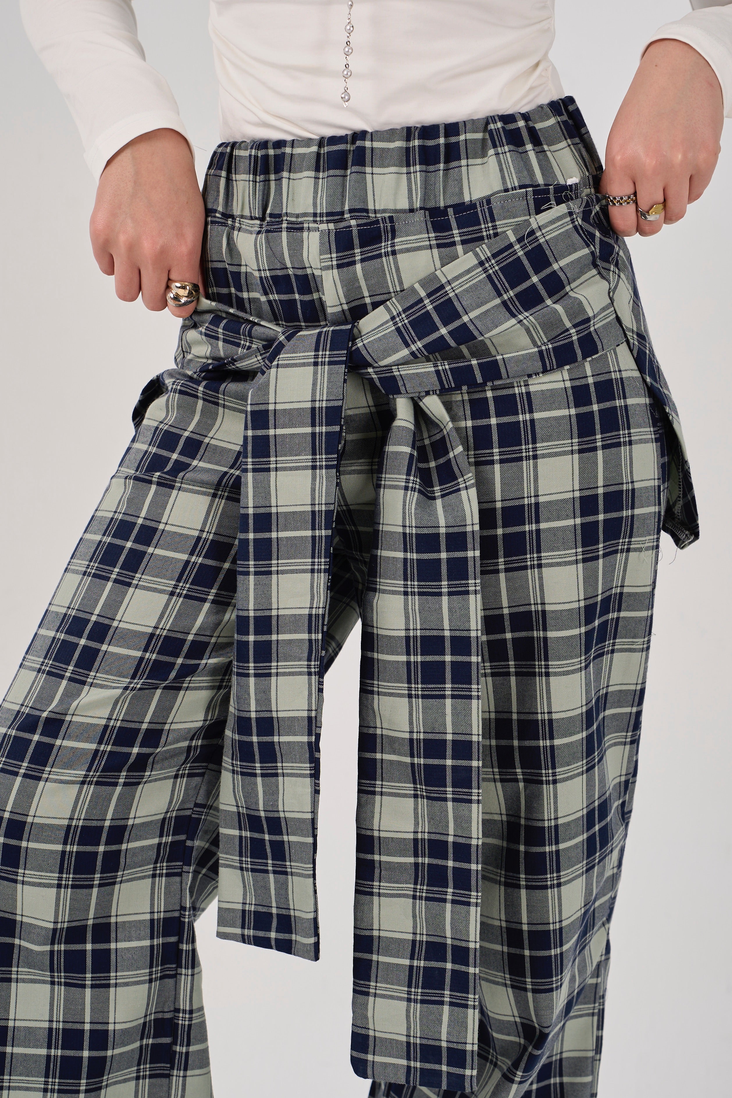 Plaid tie-waist pants - mint green