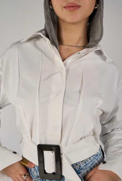 Shirt with belt - white