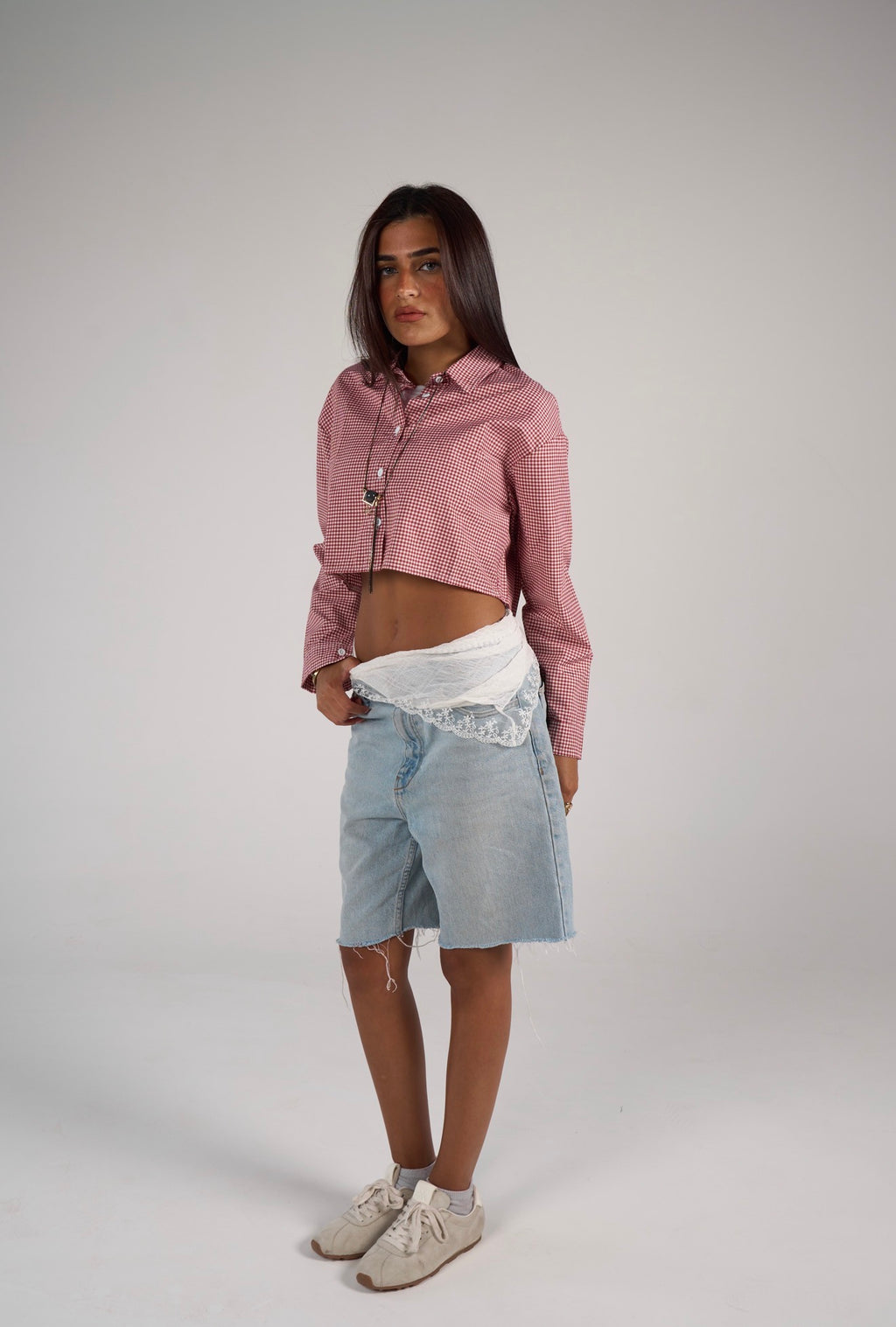 Plaid cropped shirt - red
