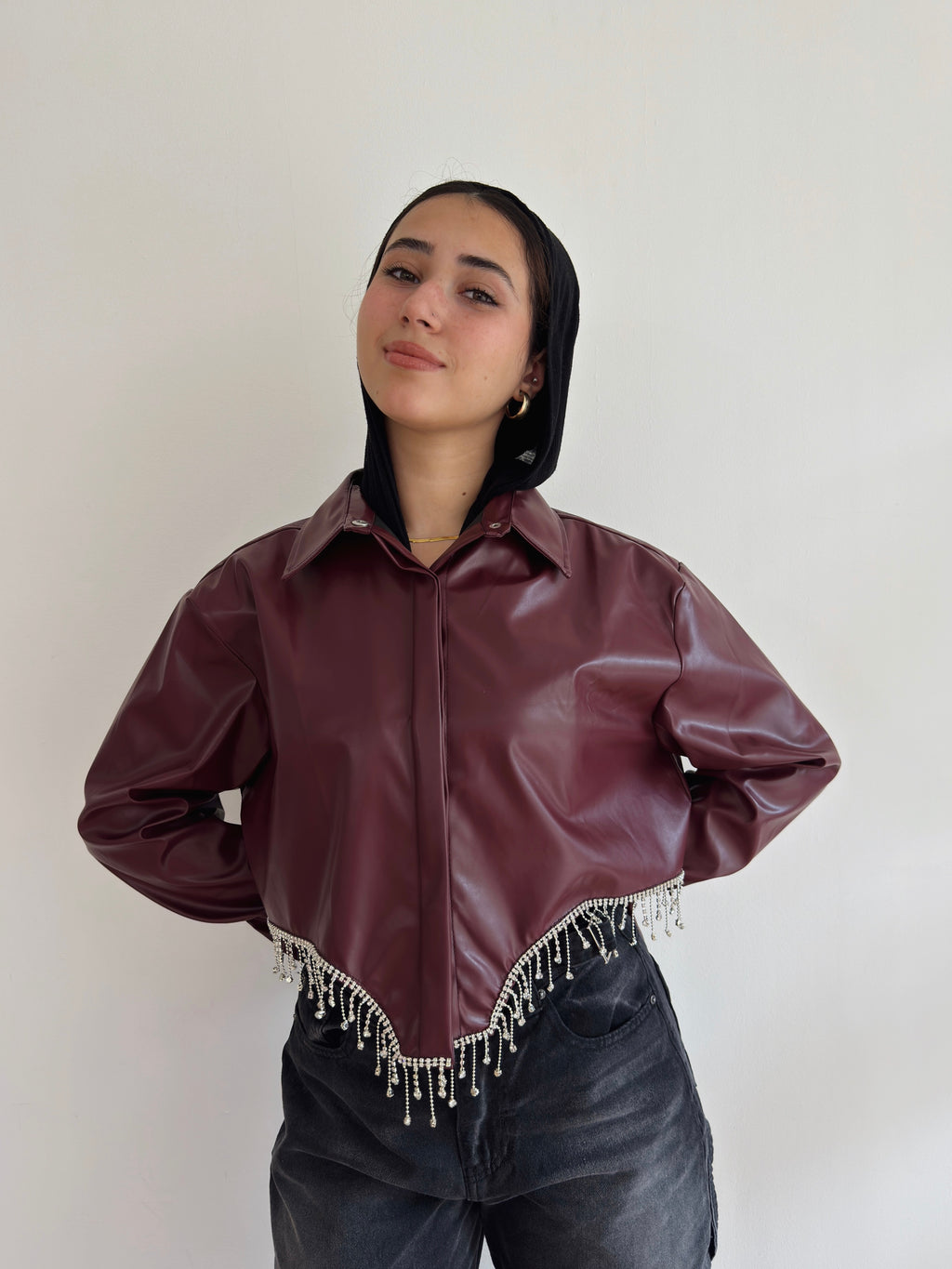 Strass leather shirt