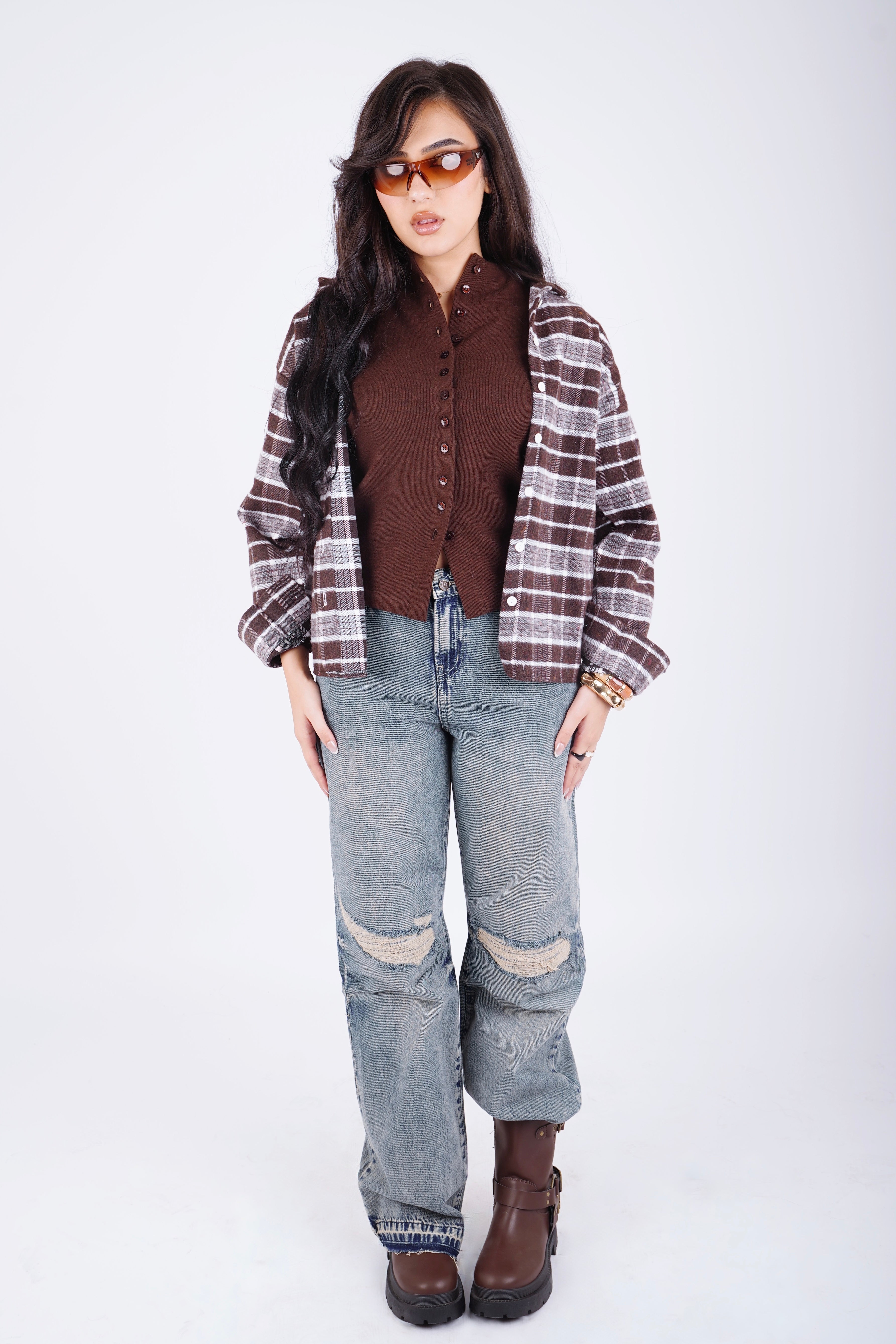 Plaid oversize shirt - brown
