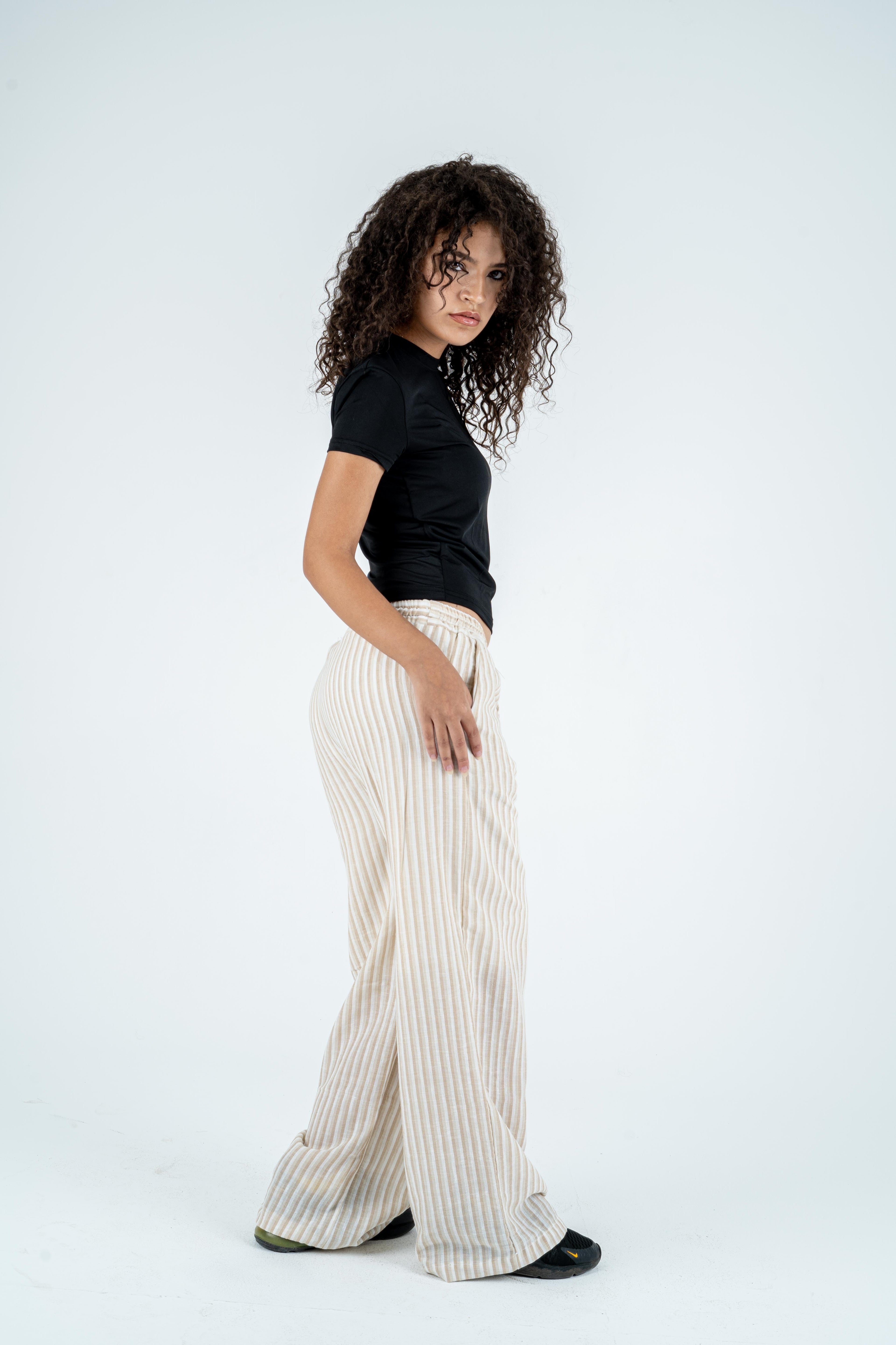 Stripped linen wide leg pants