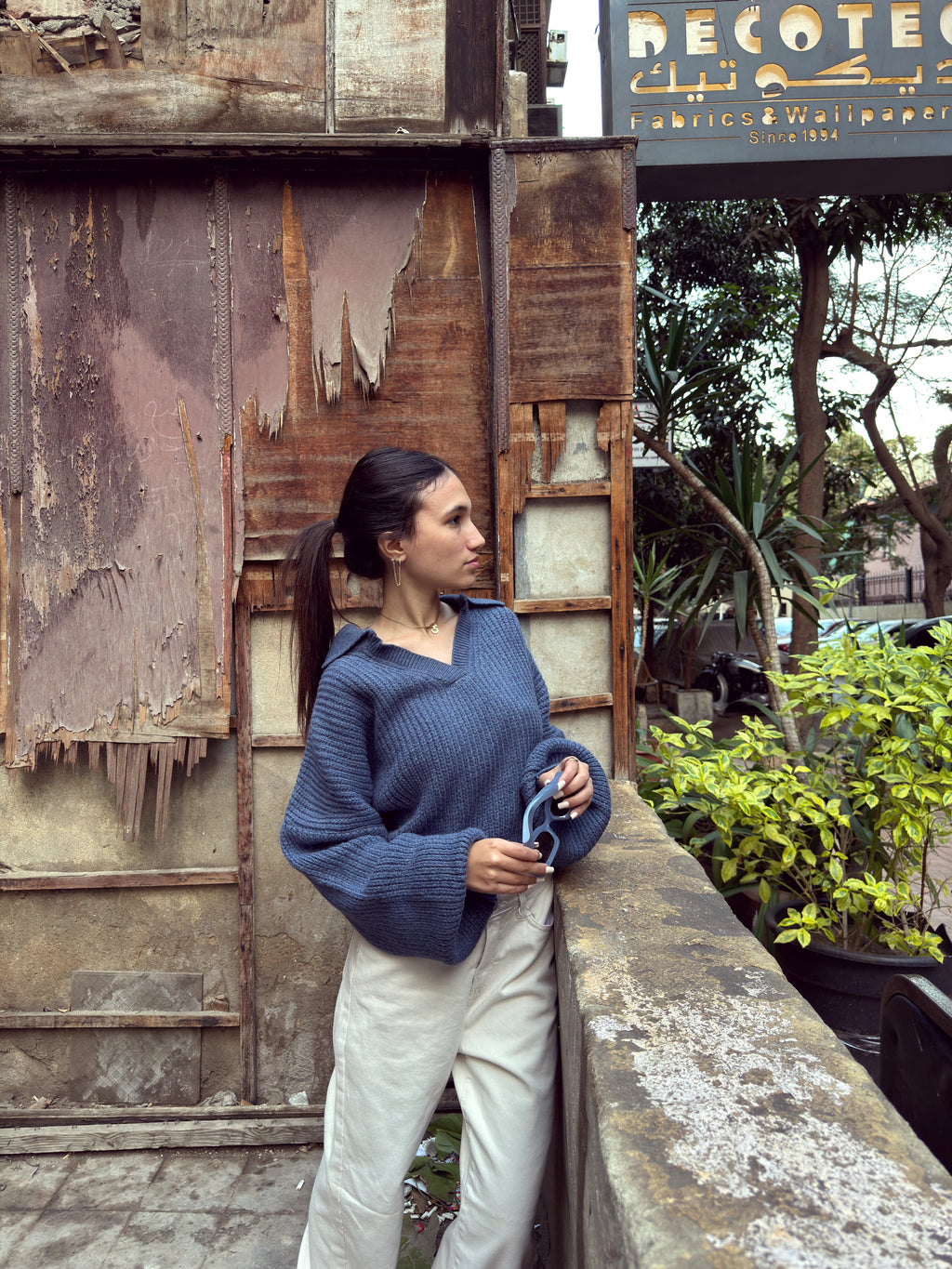 Fluffy collar knit - dusty blue