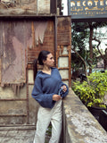 Fluffy collar knit - dusty blue