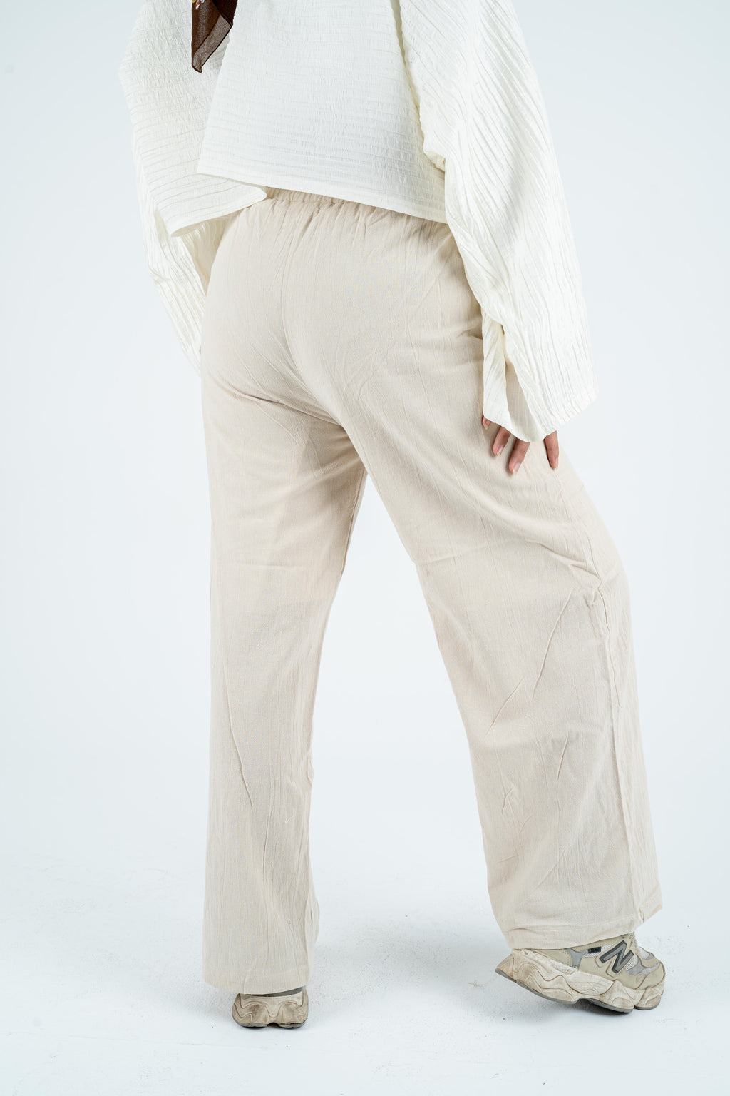 Beige linen wide leg pants