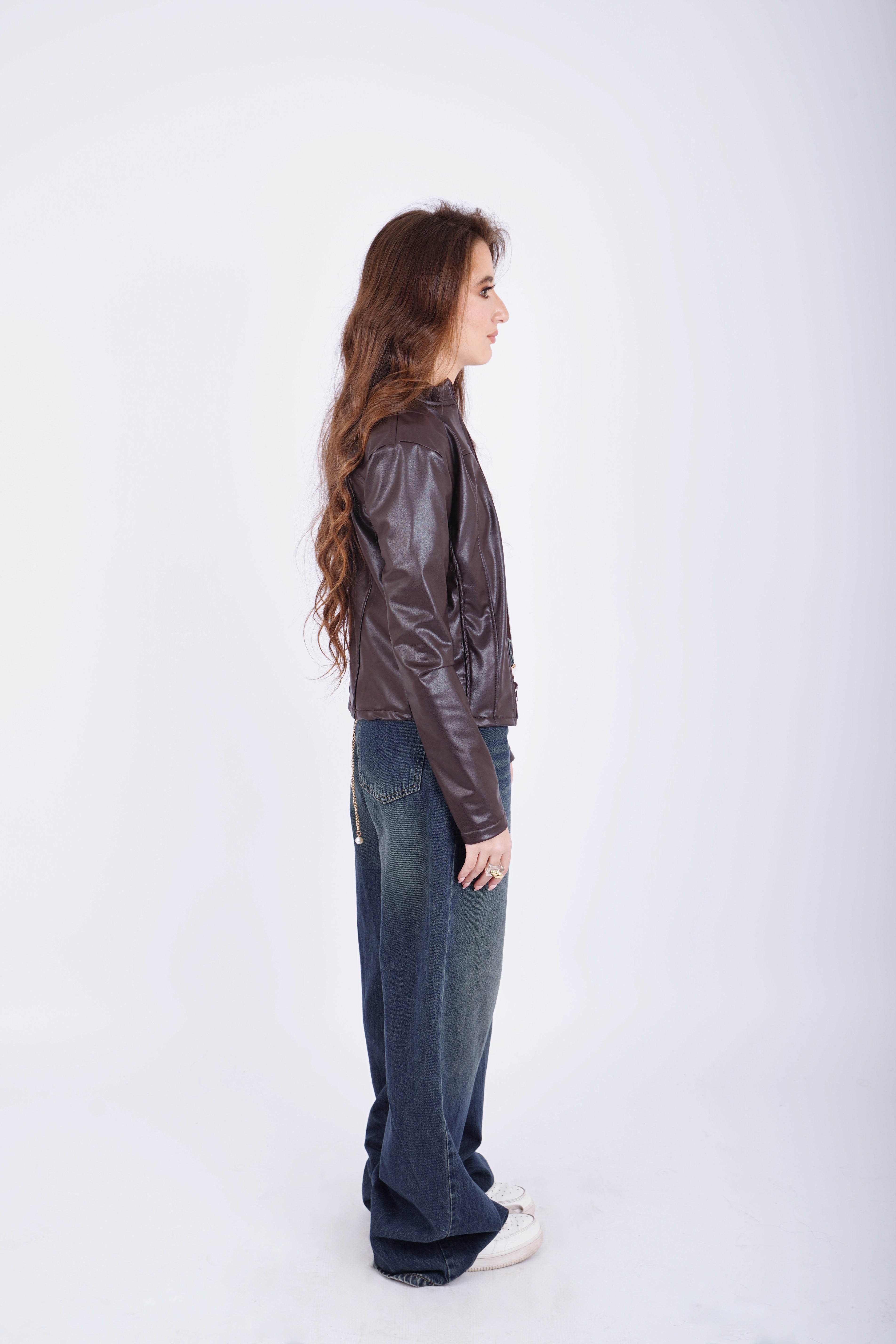 Corset leather jacket - brown