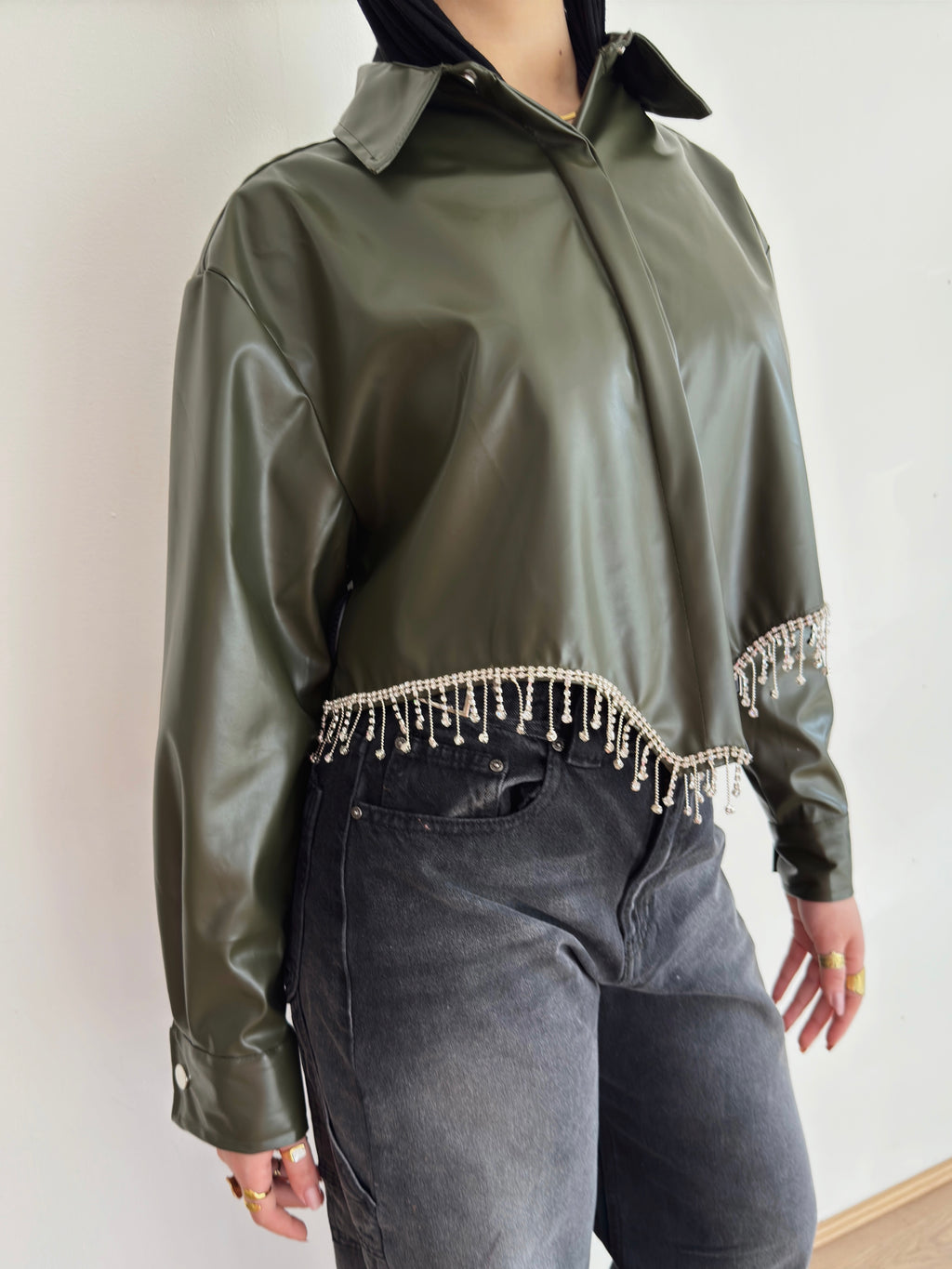 Strass leather shirt