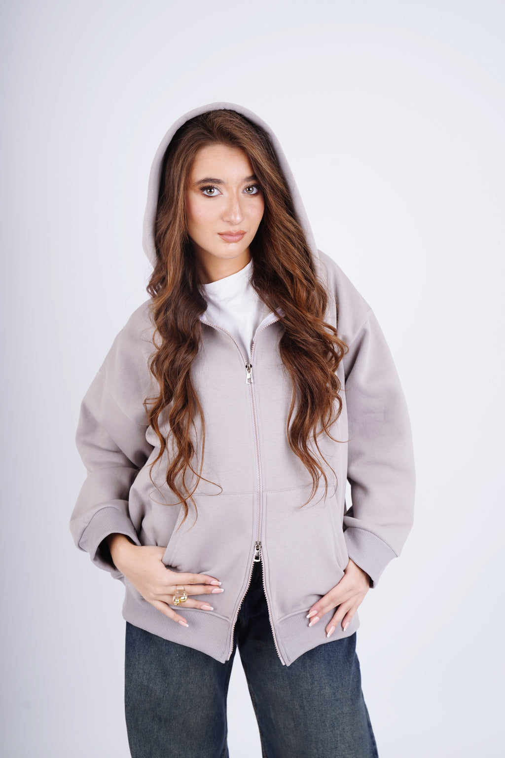 Embroidered sweatshirt full zip - gray