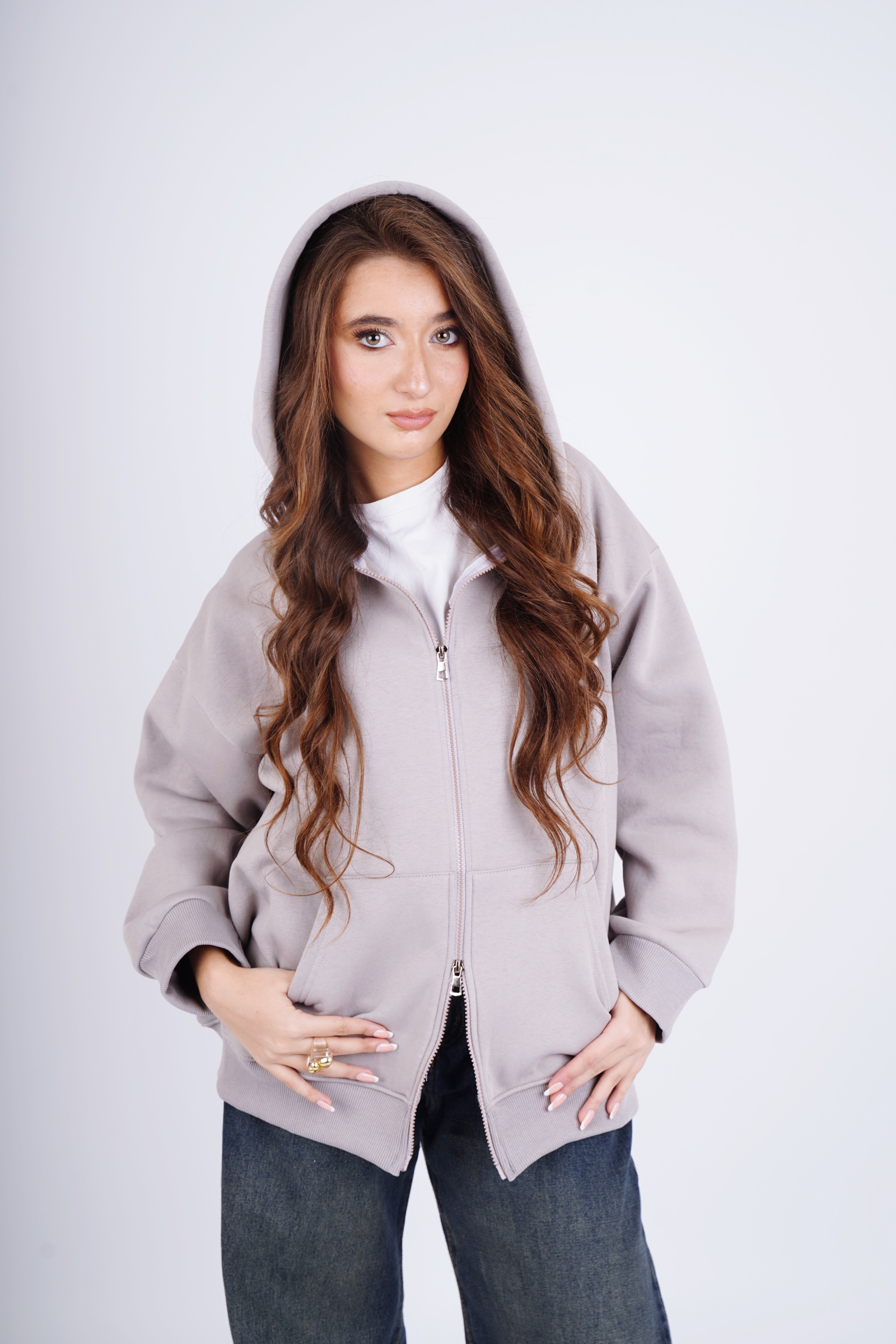 Embroidered sweatshirt full zip - gray