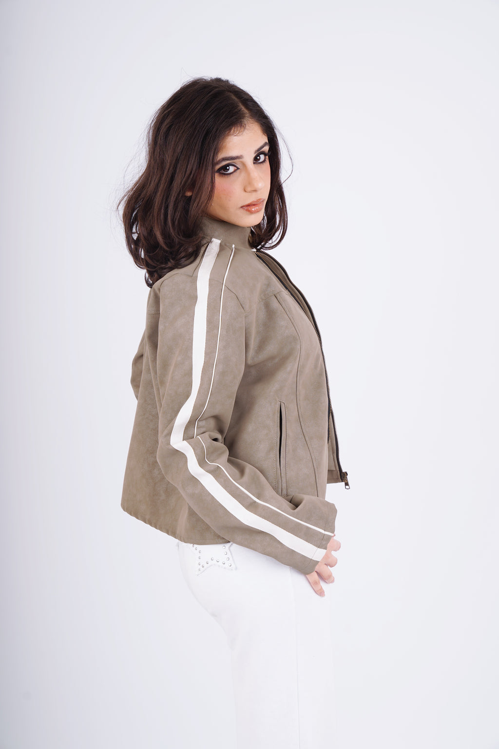 Biker leather jacket - olive