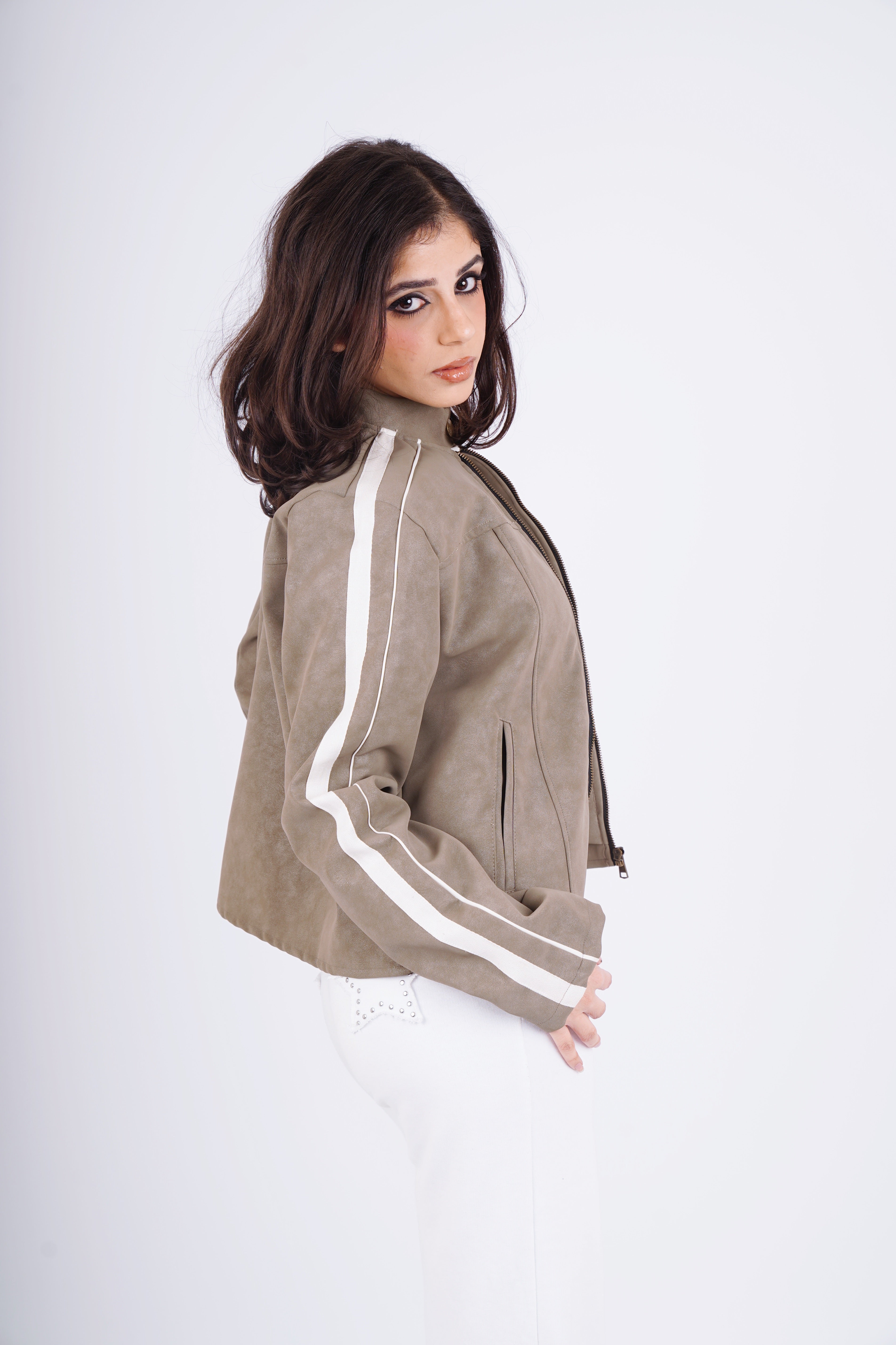 Biker leather jacket - olive