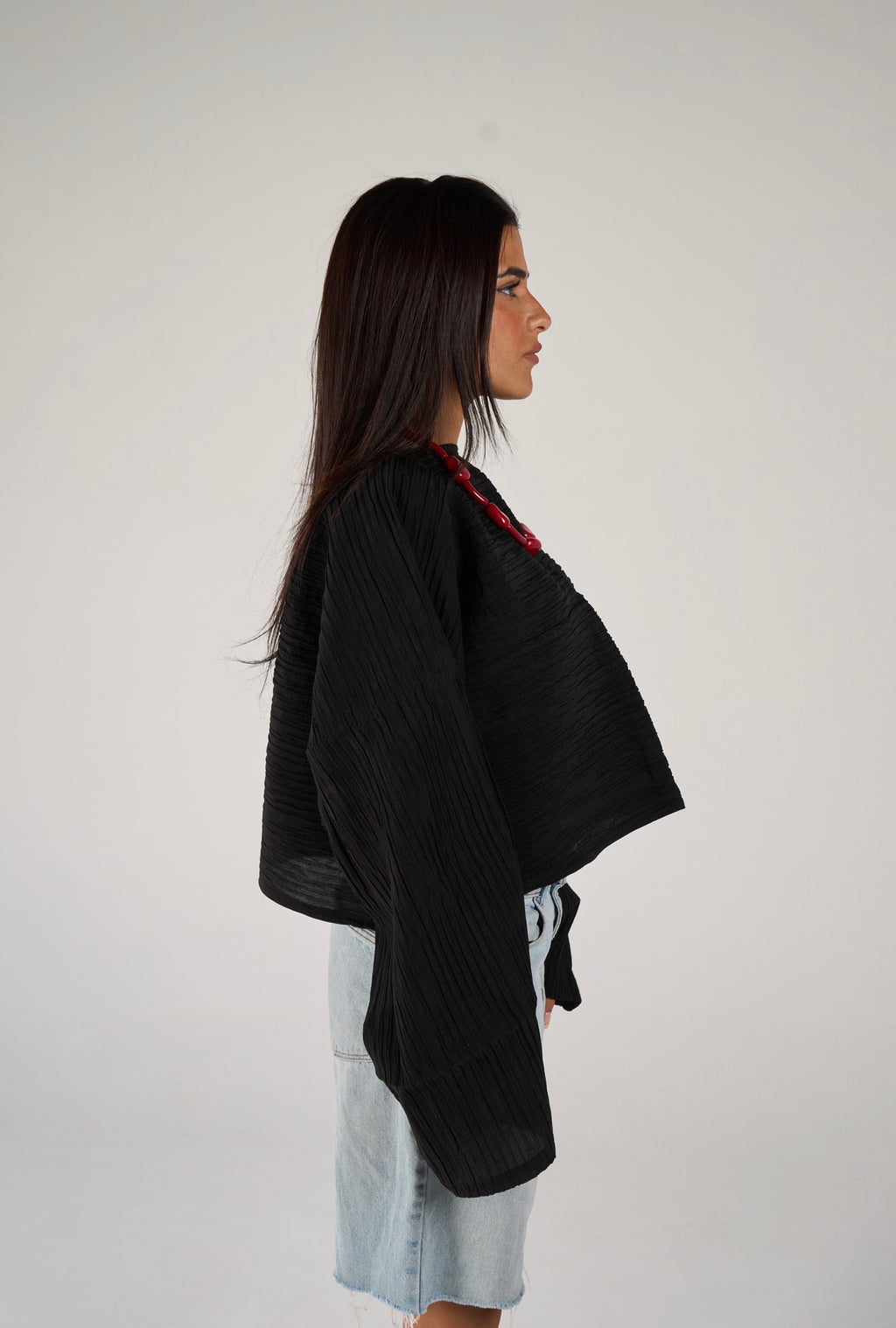 Crew neck lose blouse - black