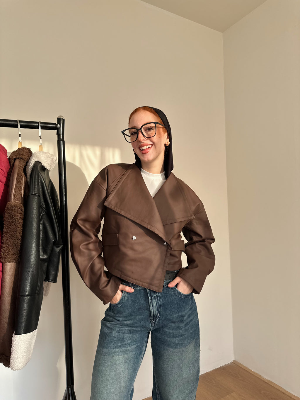 Cropped leather jacket