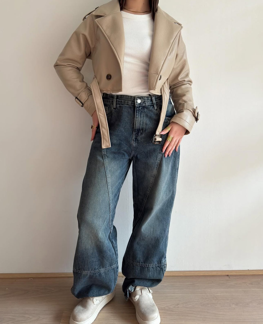 Cropped leather jacket