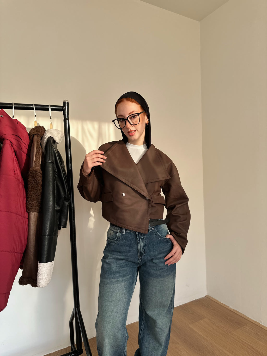 Cropped leather jacket