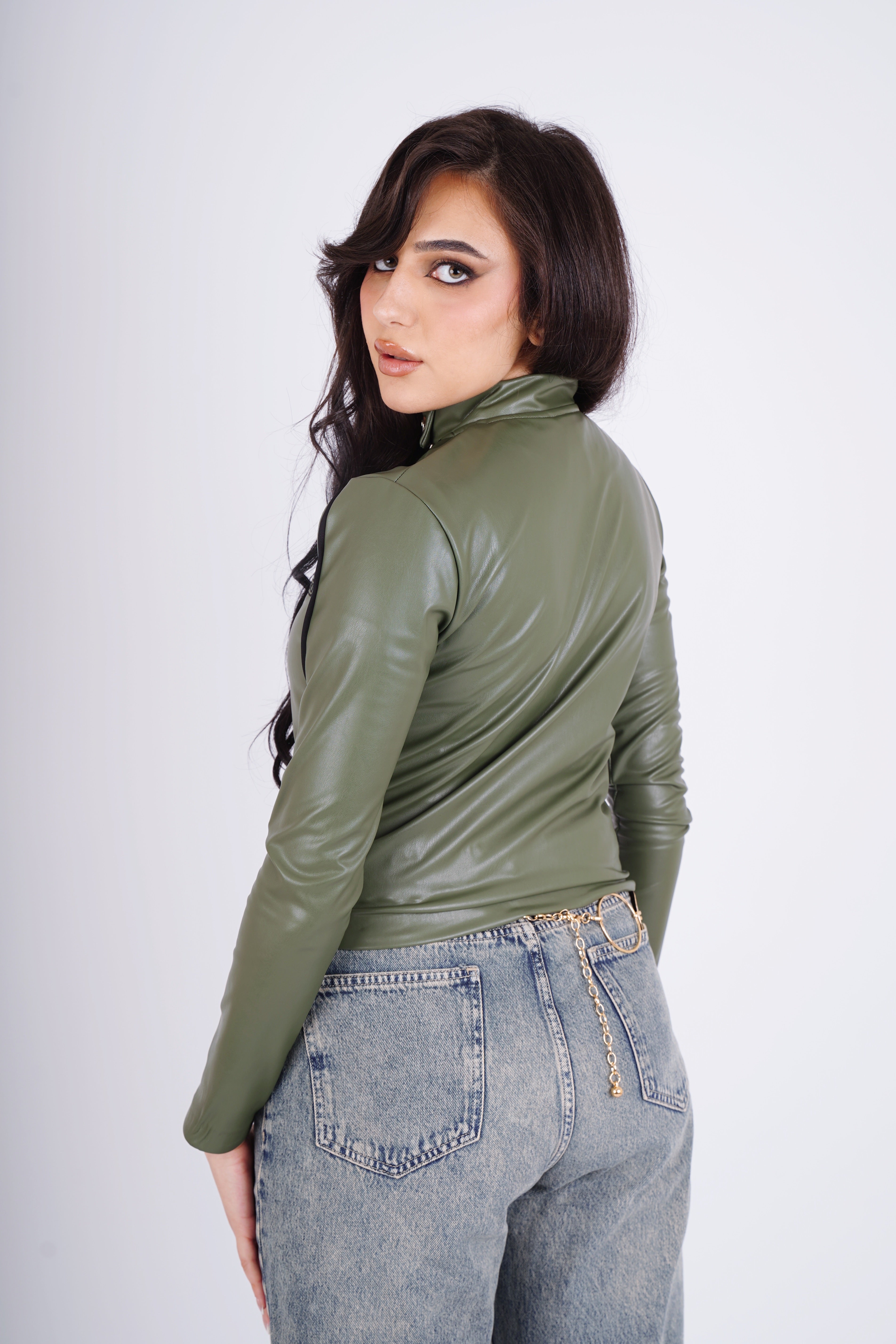 Racing leather jacket - olive