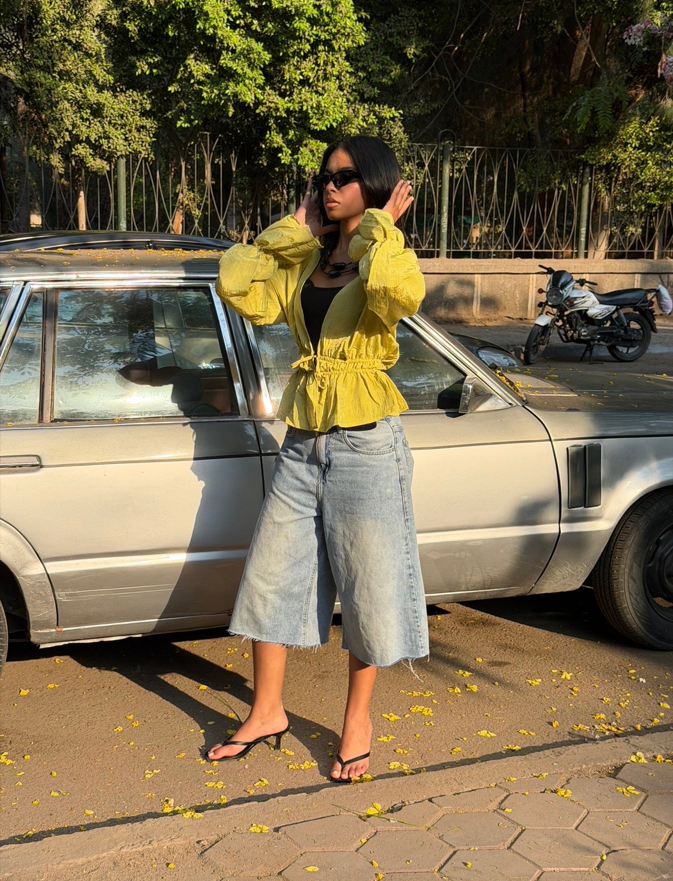 Fluffy ties blouse - avocado