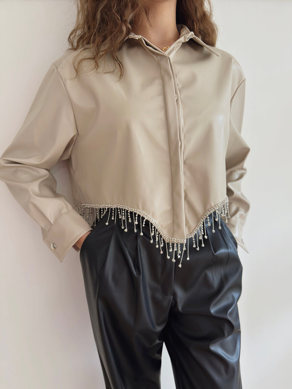 Strass leather shirt