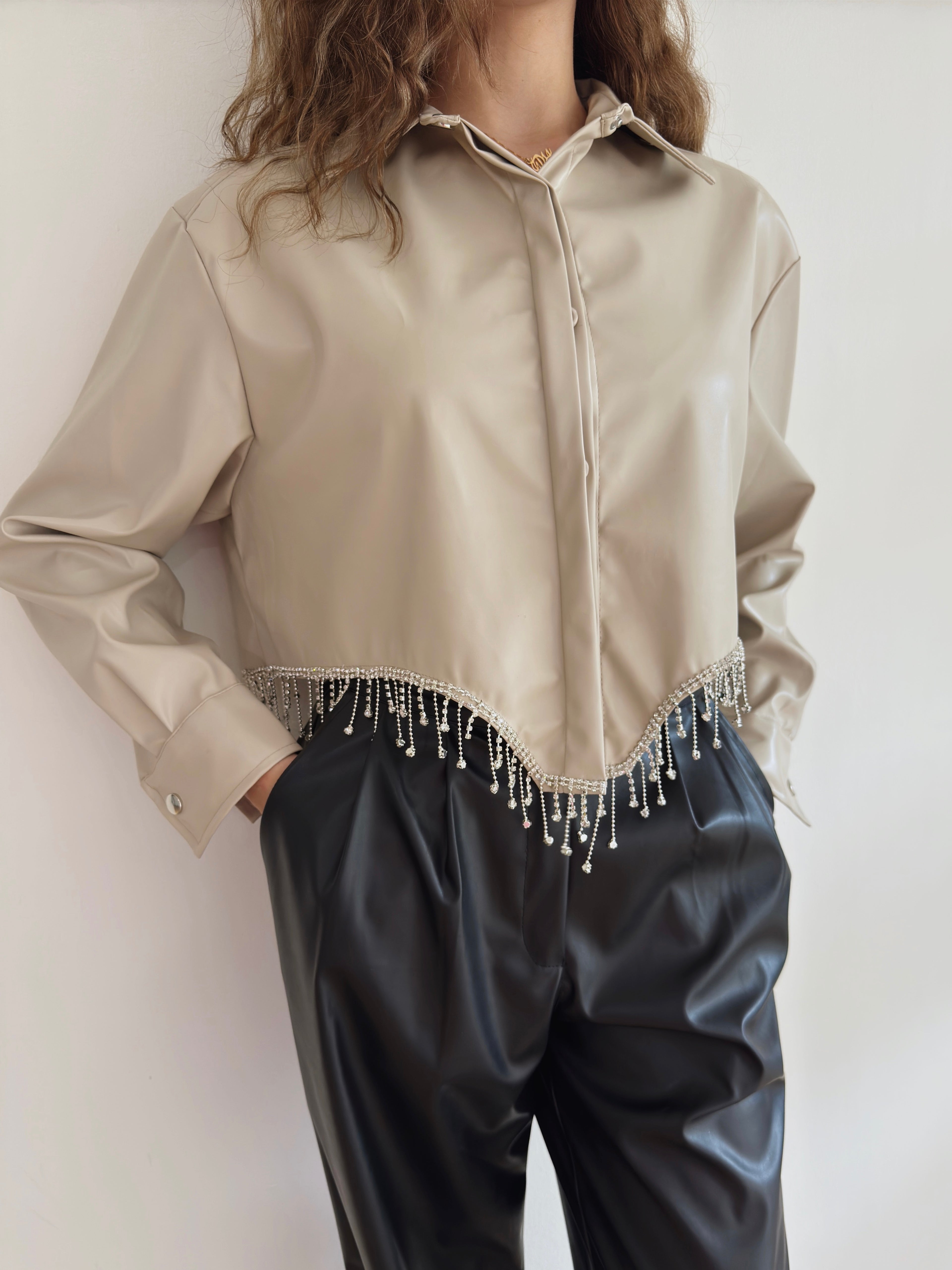 Strass leather shirt