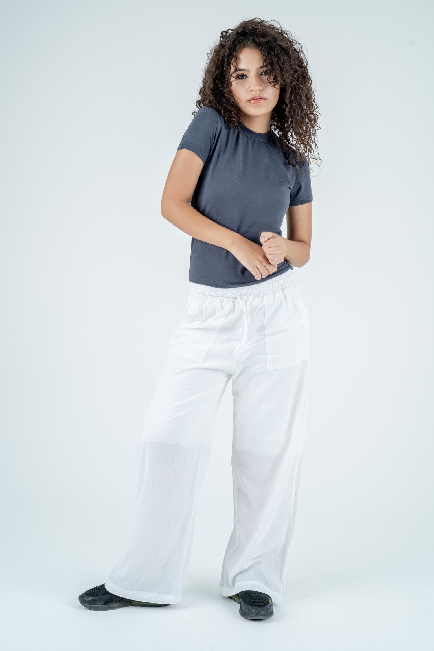 White linen wide leg pants