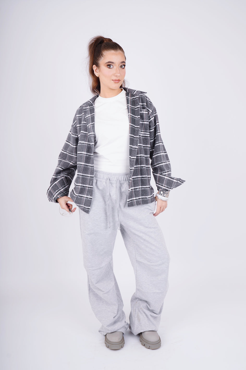 Plaid oversize shirt - gray