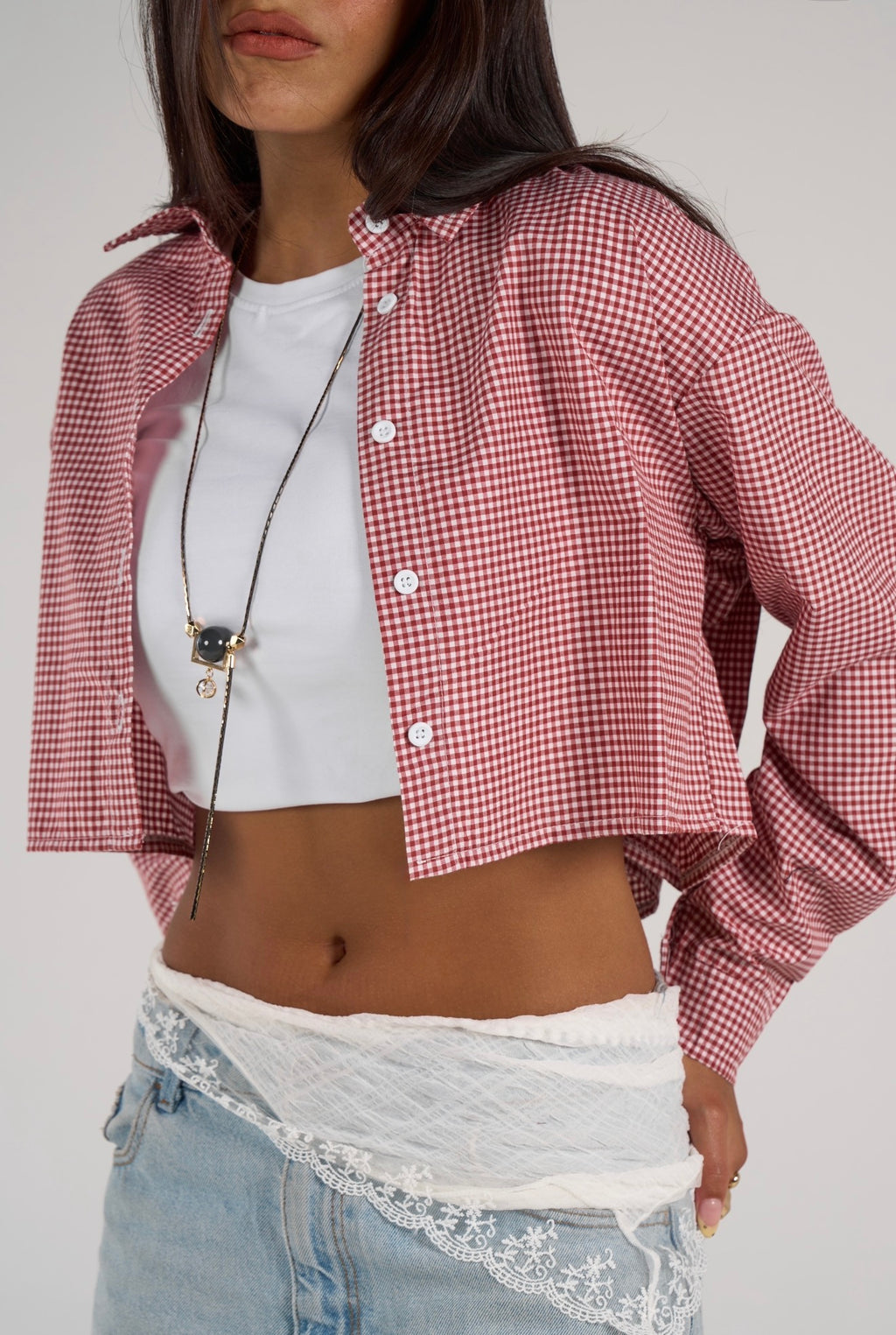 Plaid cropped shirt - red
