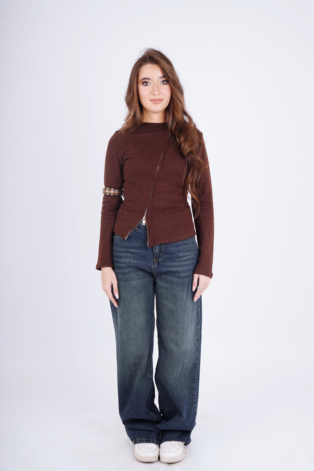 Multi zippper top - brown
