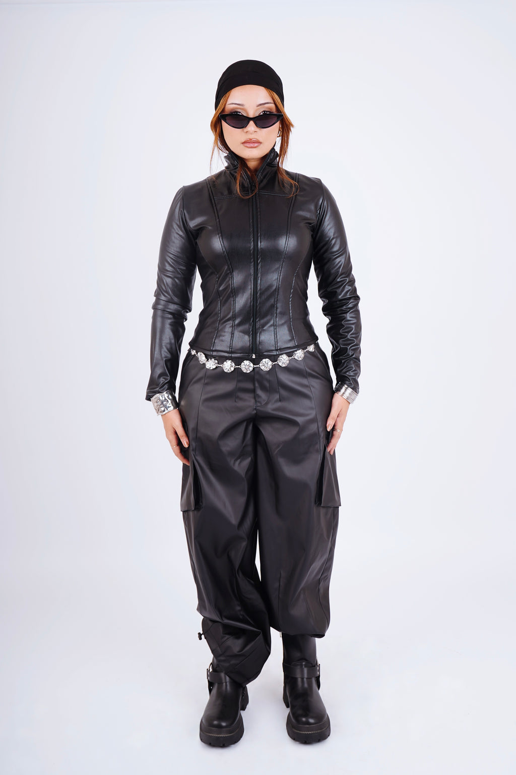 Corset leather jacket - black