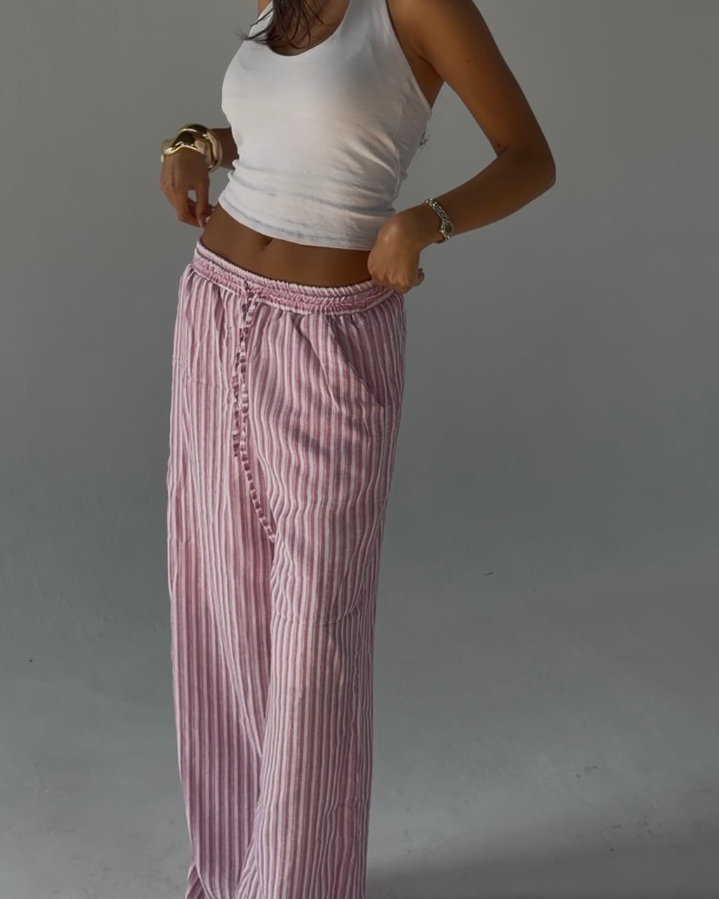 Stripped linen wide leg pants