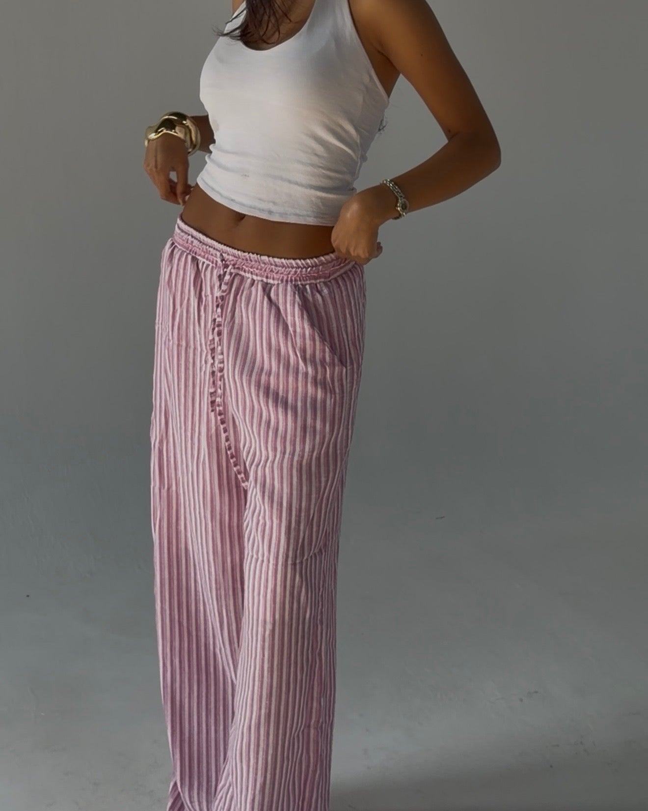 Stripped linen wide leg pants