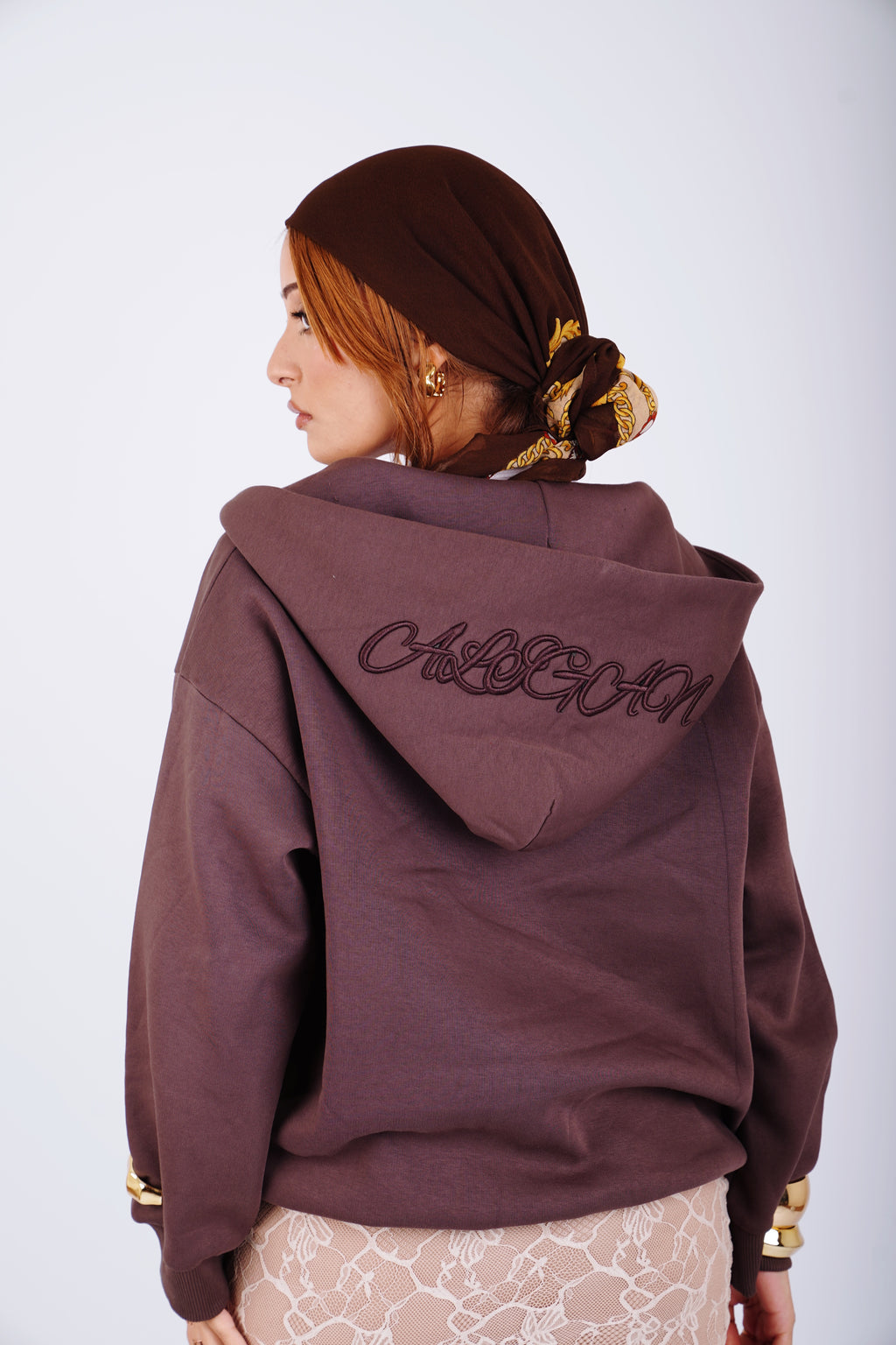Embroidered sweatshirt full zip - brown