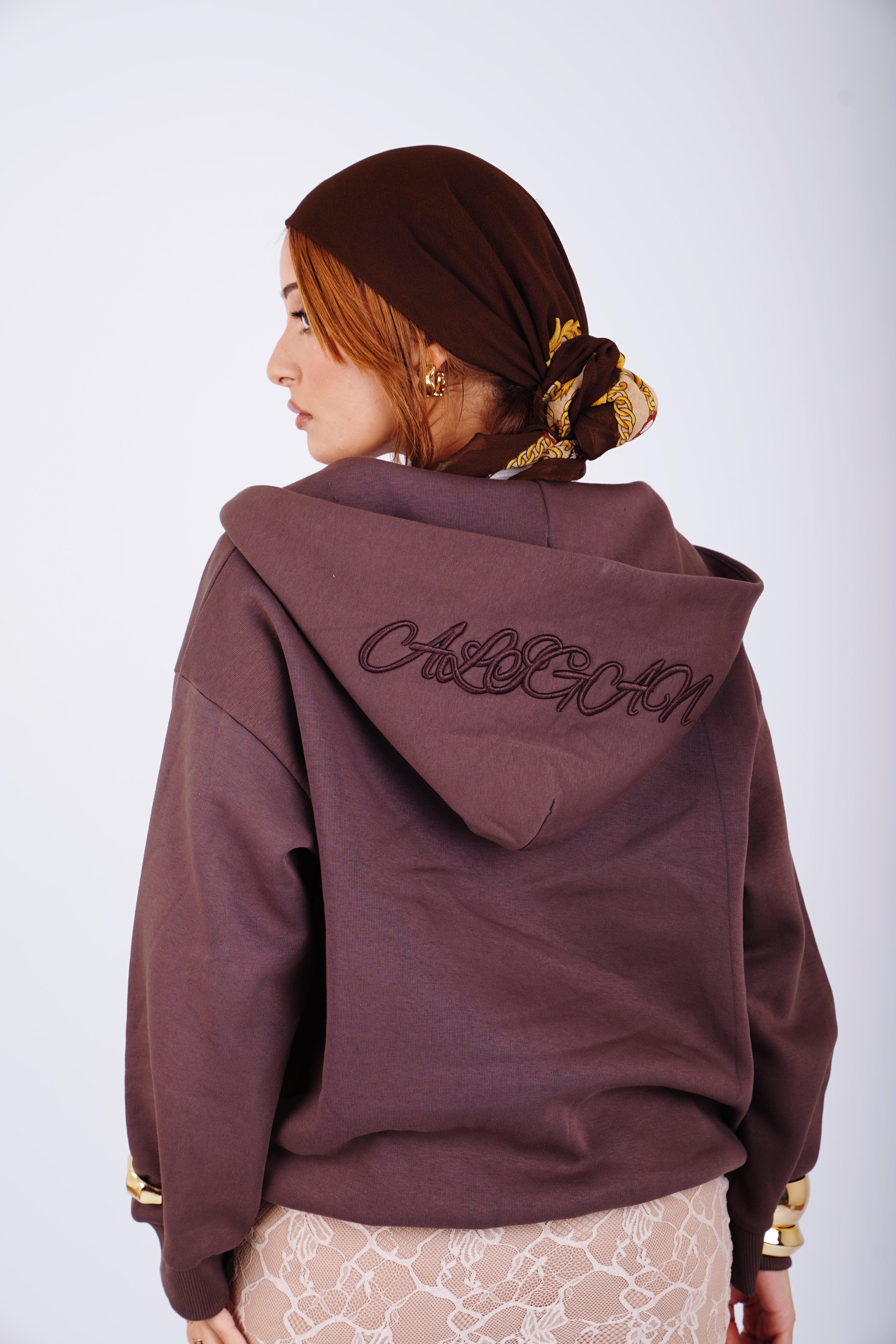 Embroidered sweatshirt full zip - brown