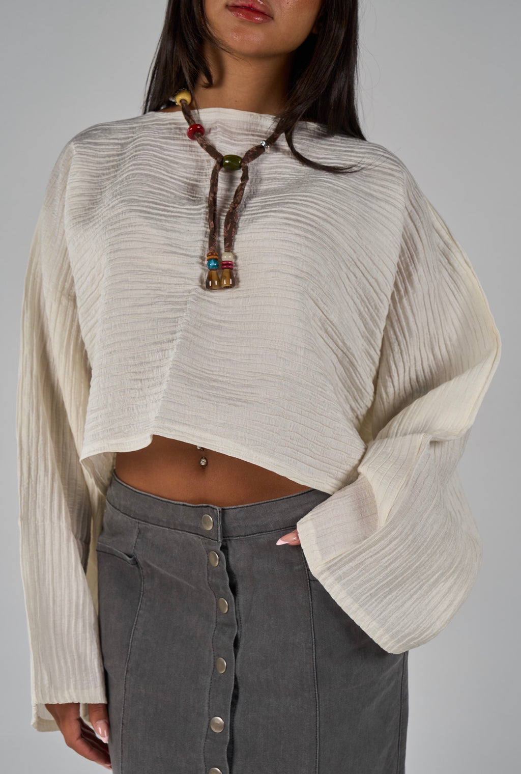 Crew neck lose blouse - beige