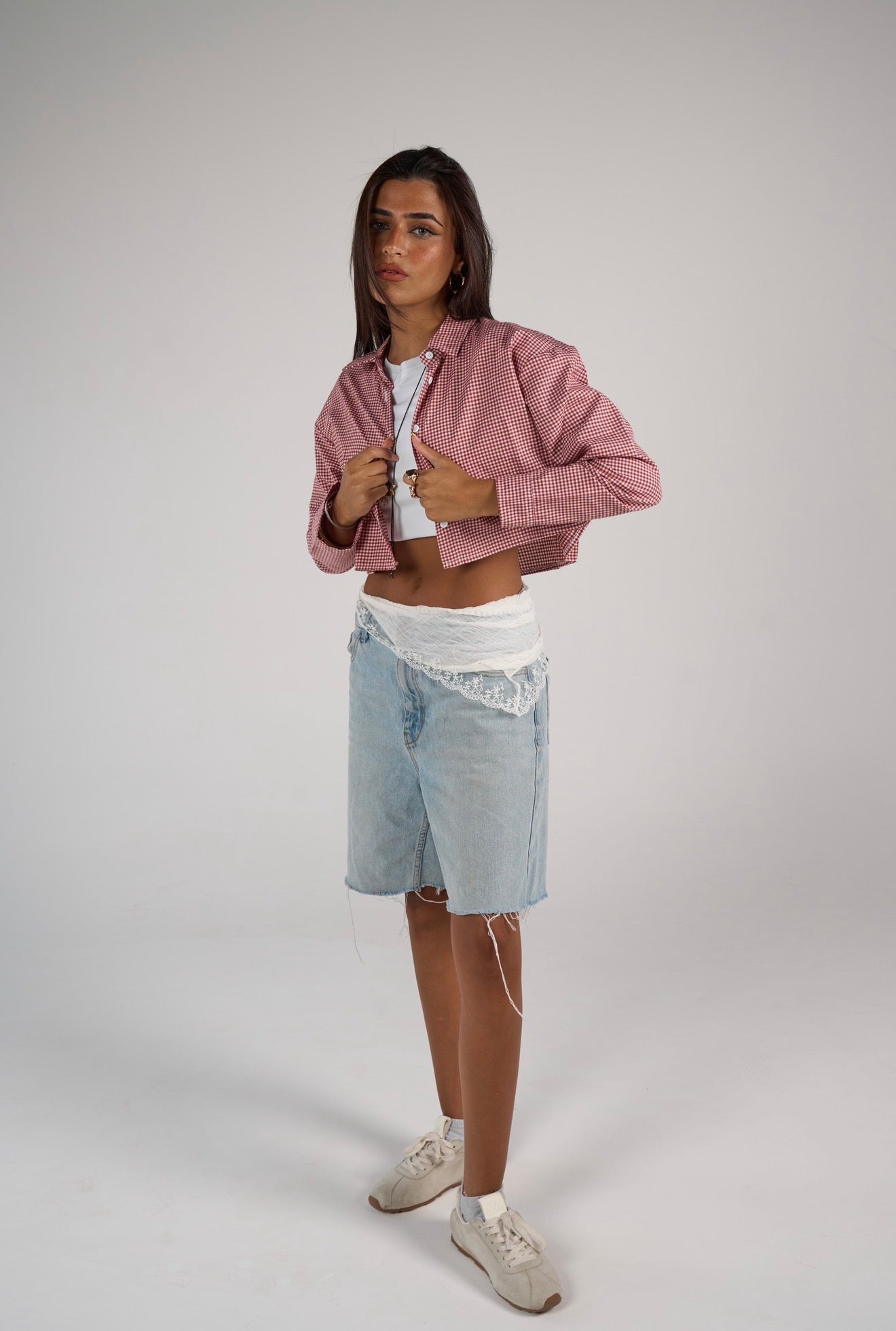 Plaid cropped shirt - red