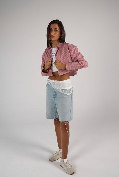 Plaid cropped shirt - red