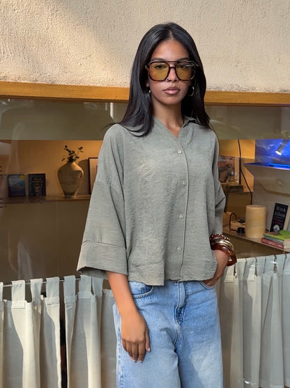 Flowing shirt long sleeves - olive
