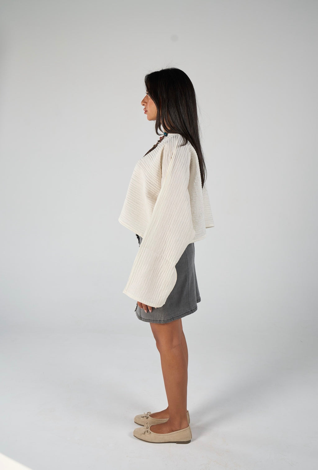 Crew neck lose blouse - beige