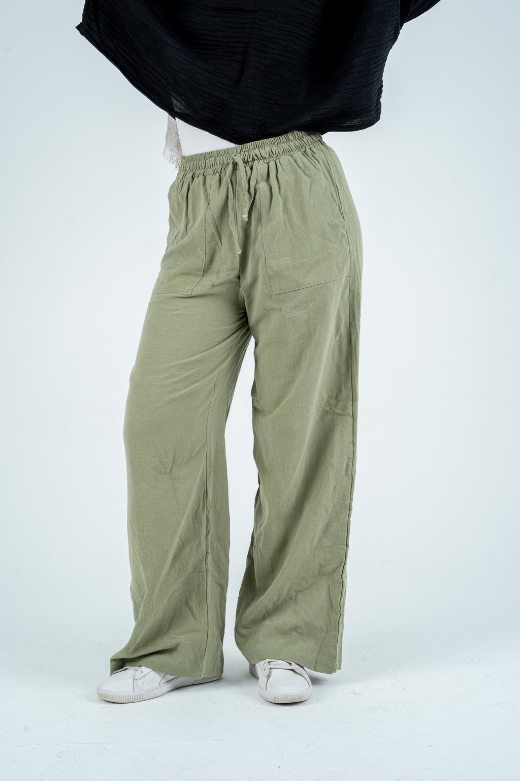 Olive linen wide leg pants