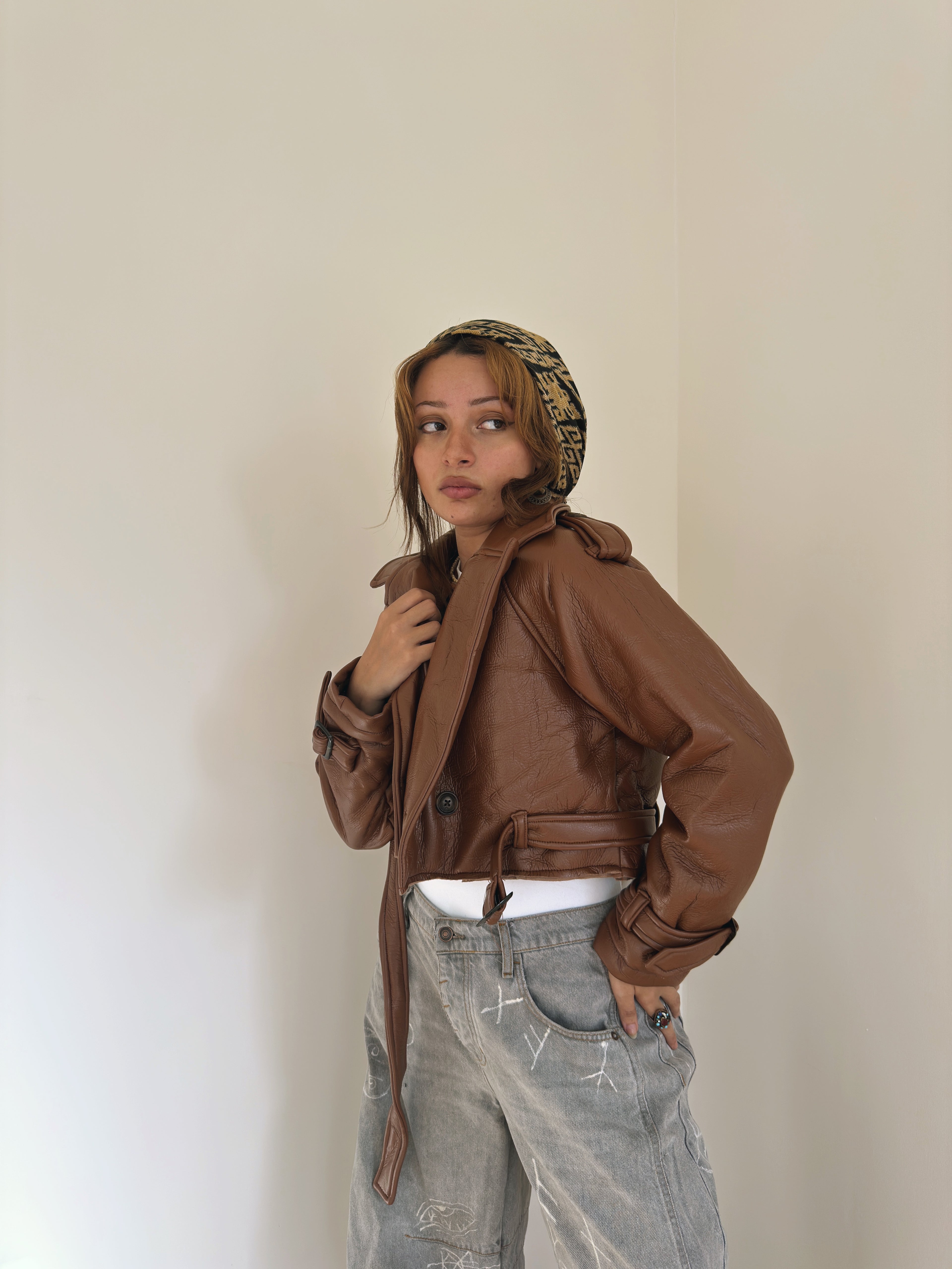 Cropped leather jacket