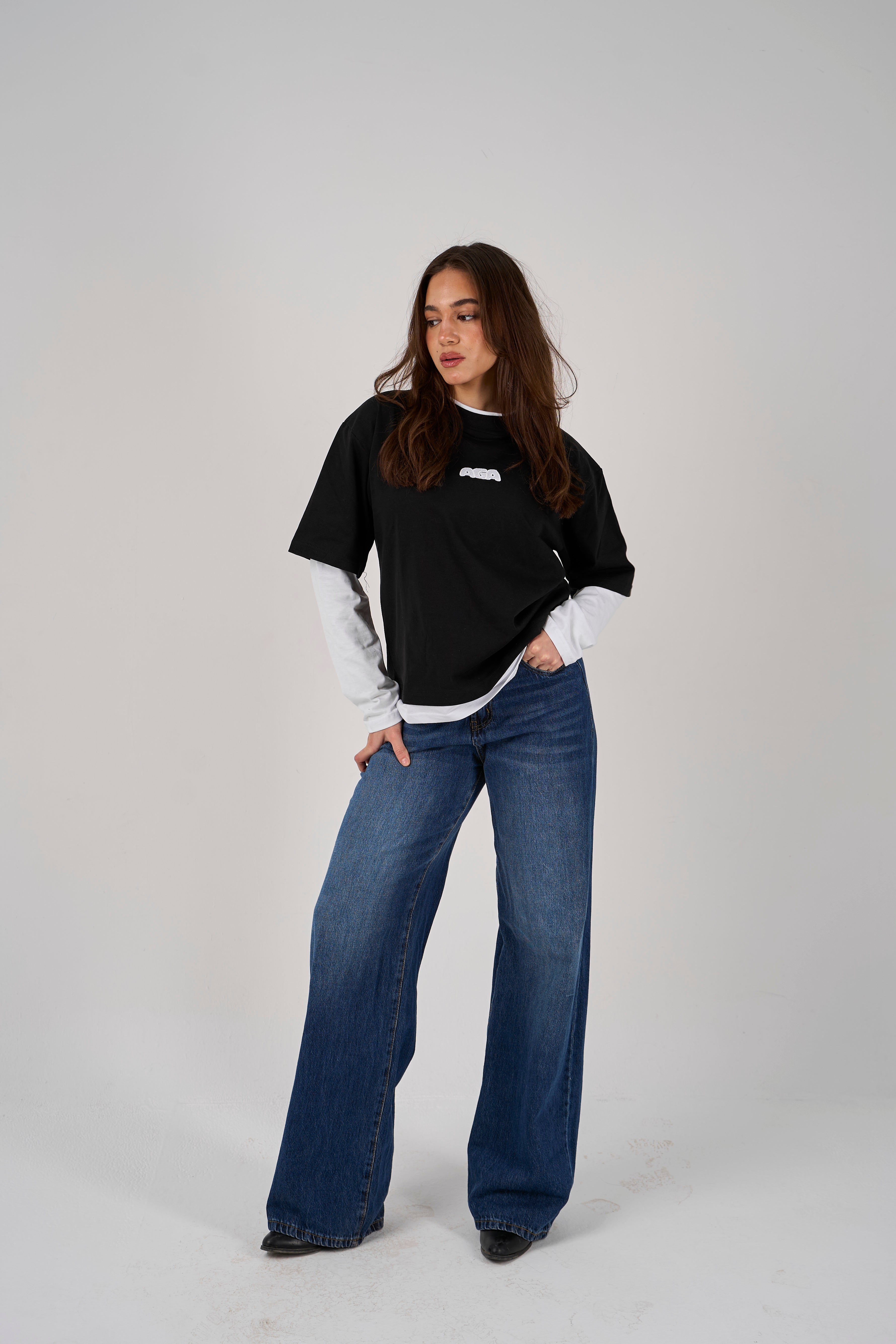 Double layered oversized T-shirt - Black