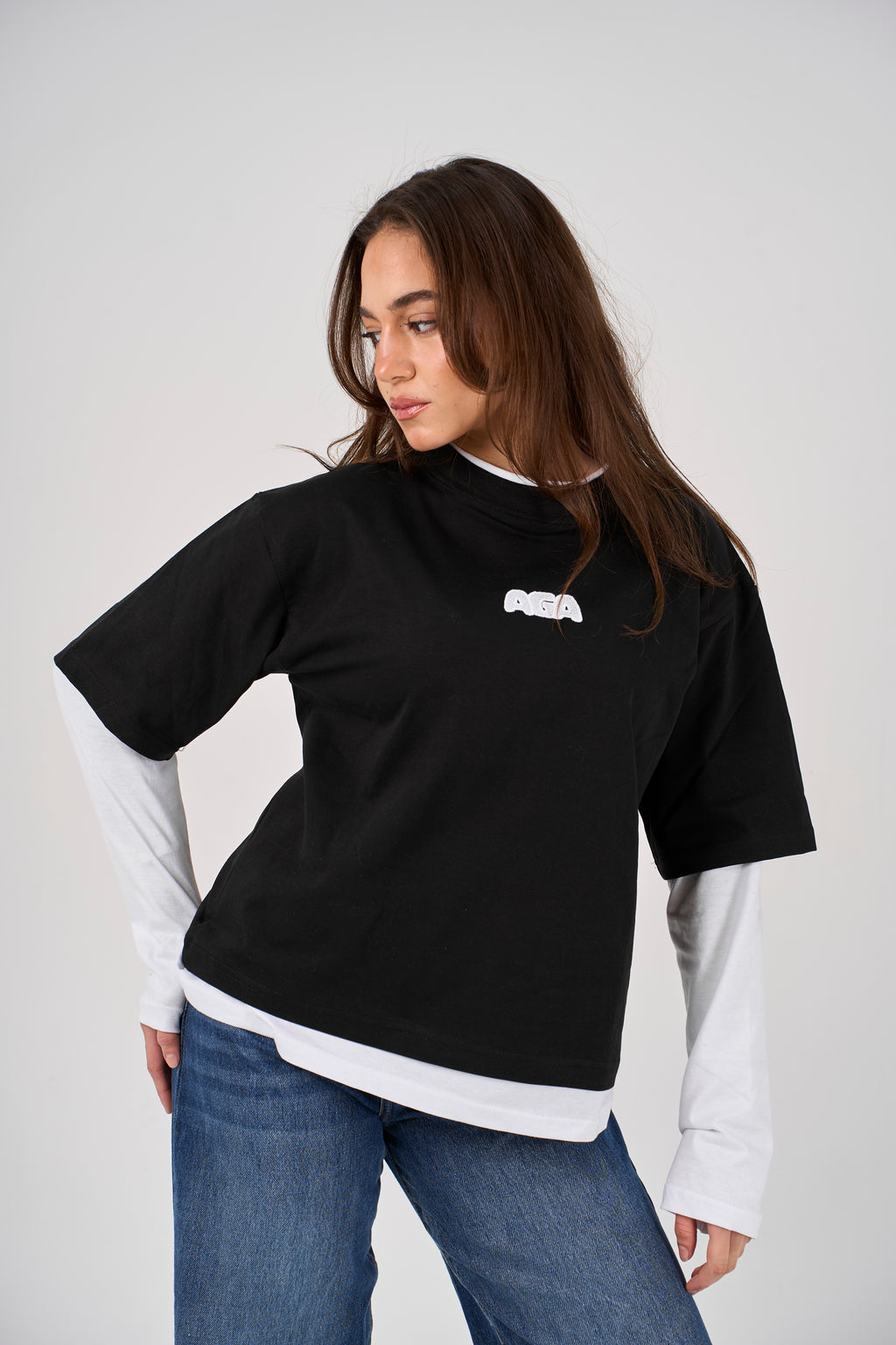 Double layered oversized T-shirt - Black