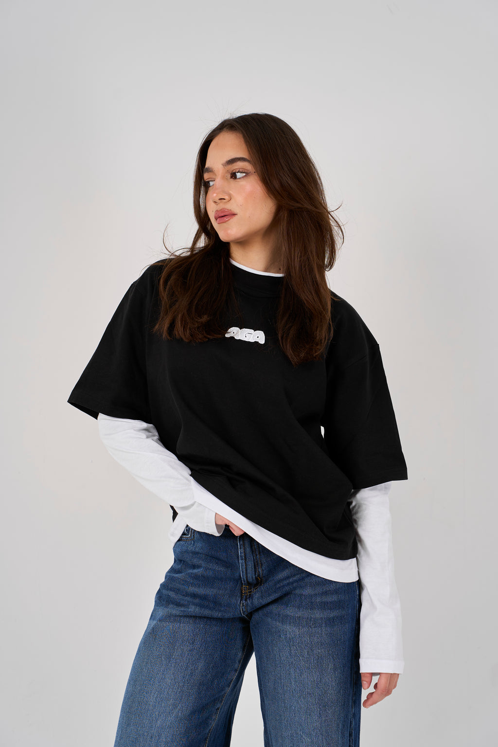 Double layered oversized T-shirt - Black